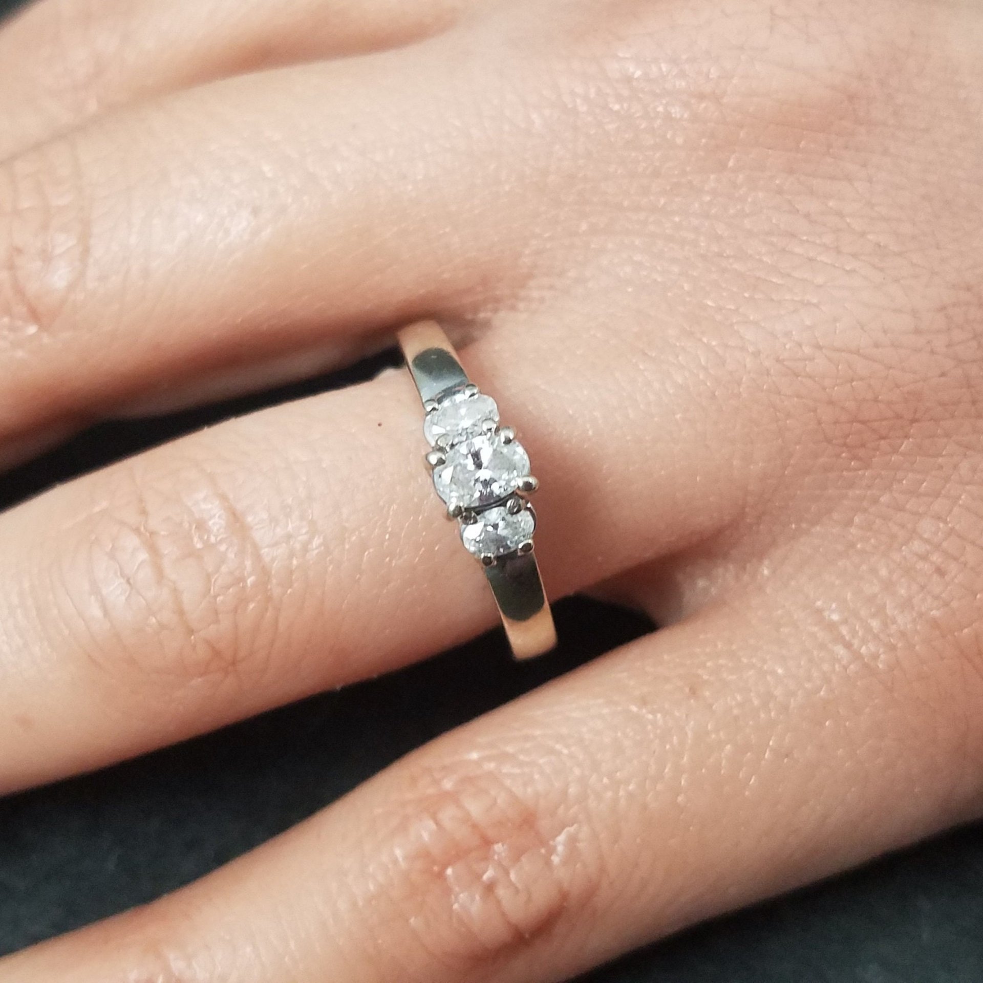 14K White Gold .50 Carat 3 Stone Diamond Ring Size 7