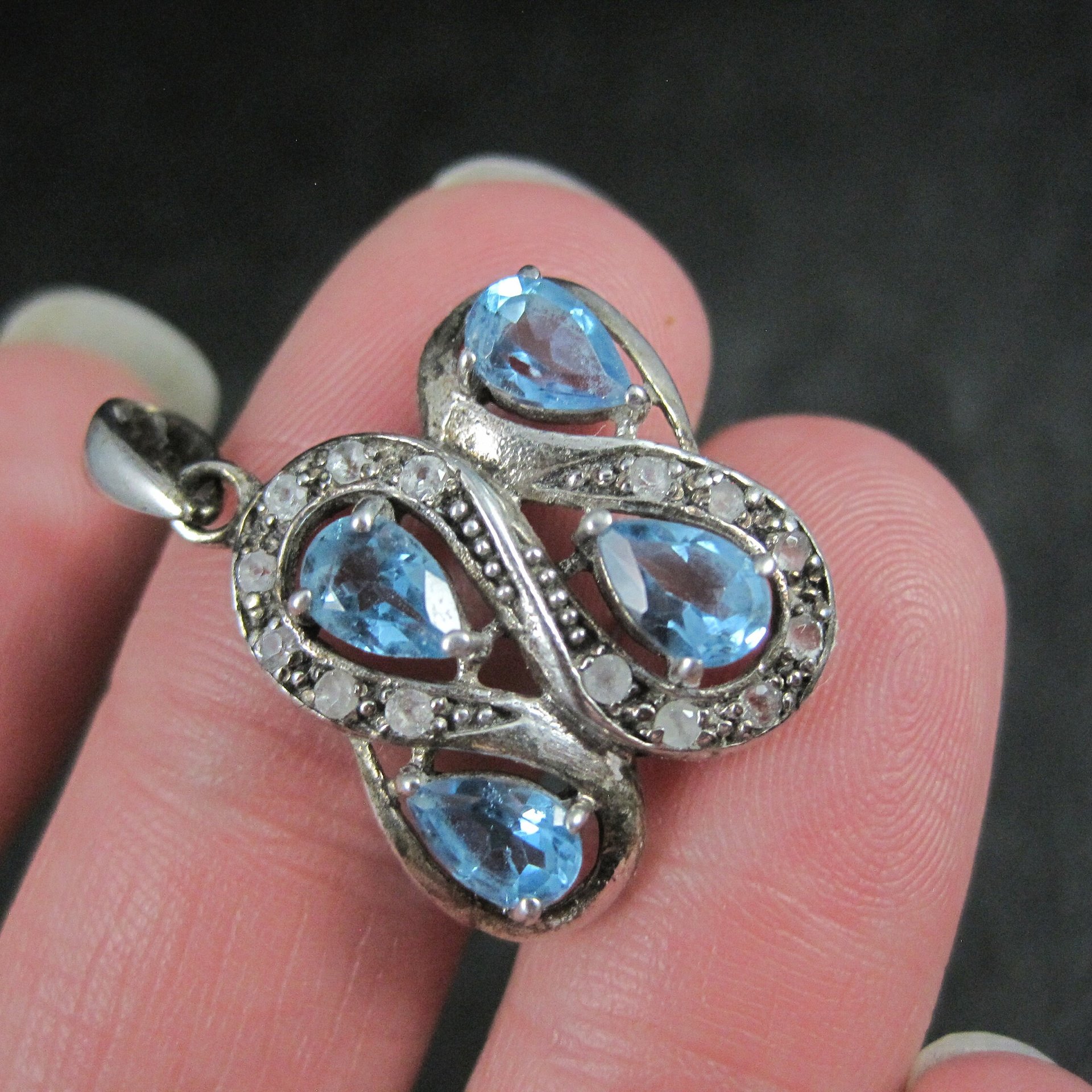 Unique Sterling Silver Blue Topaz & Diamond Pendant