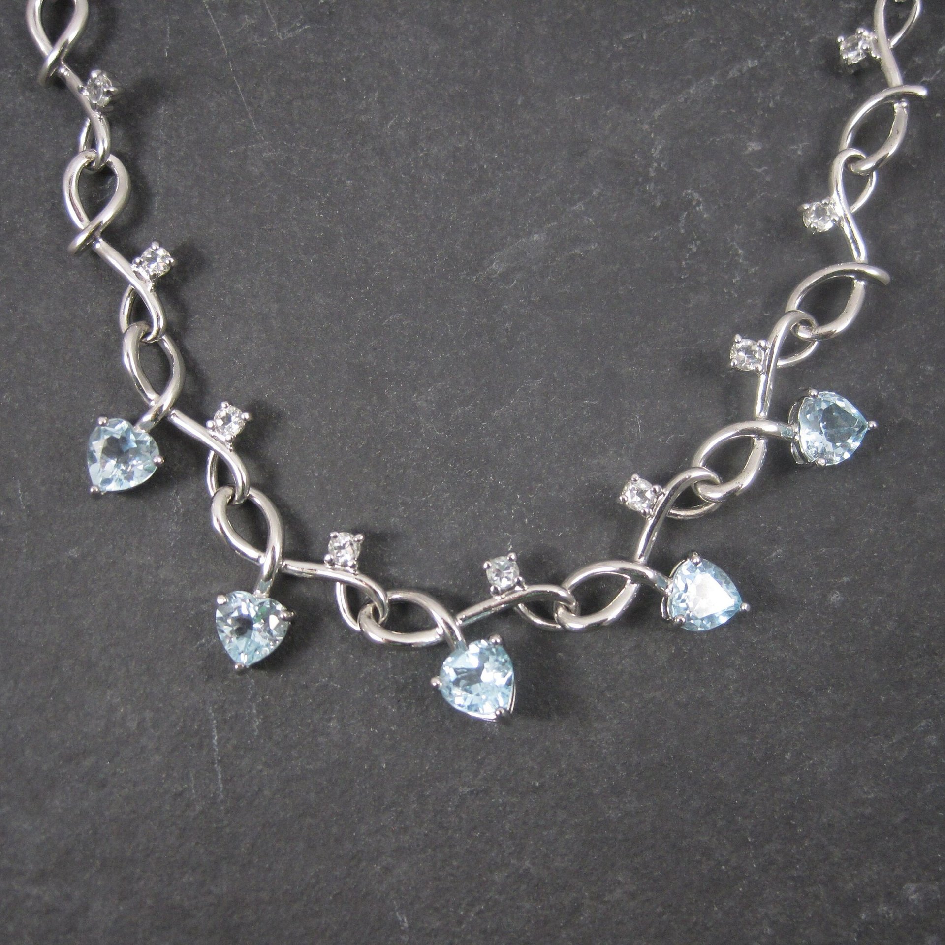 White Zircon Blue Topaz Heart Necklace 18 Inches