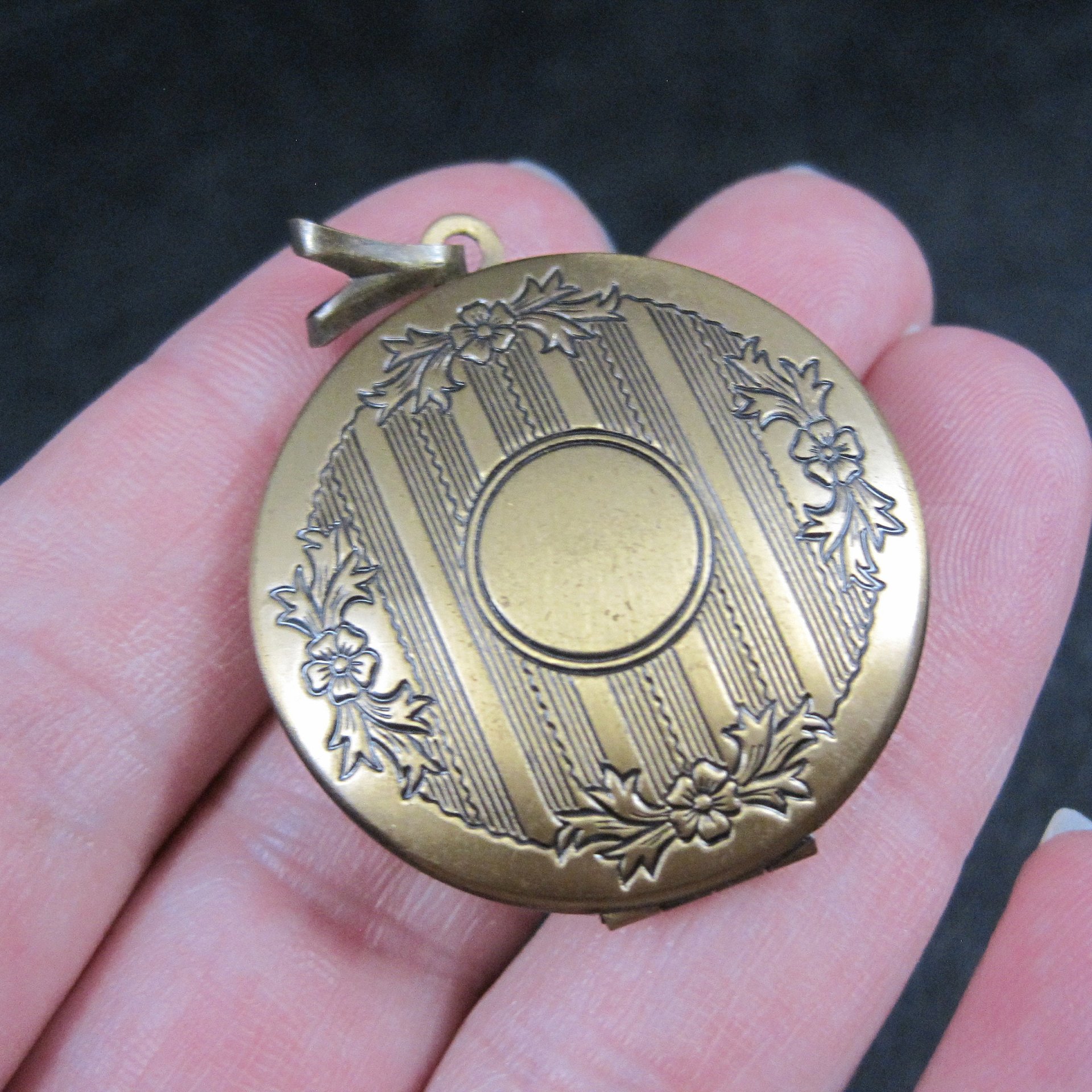 Round Vintage Brass Locket Pendant