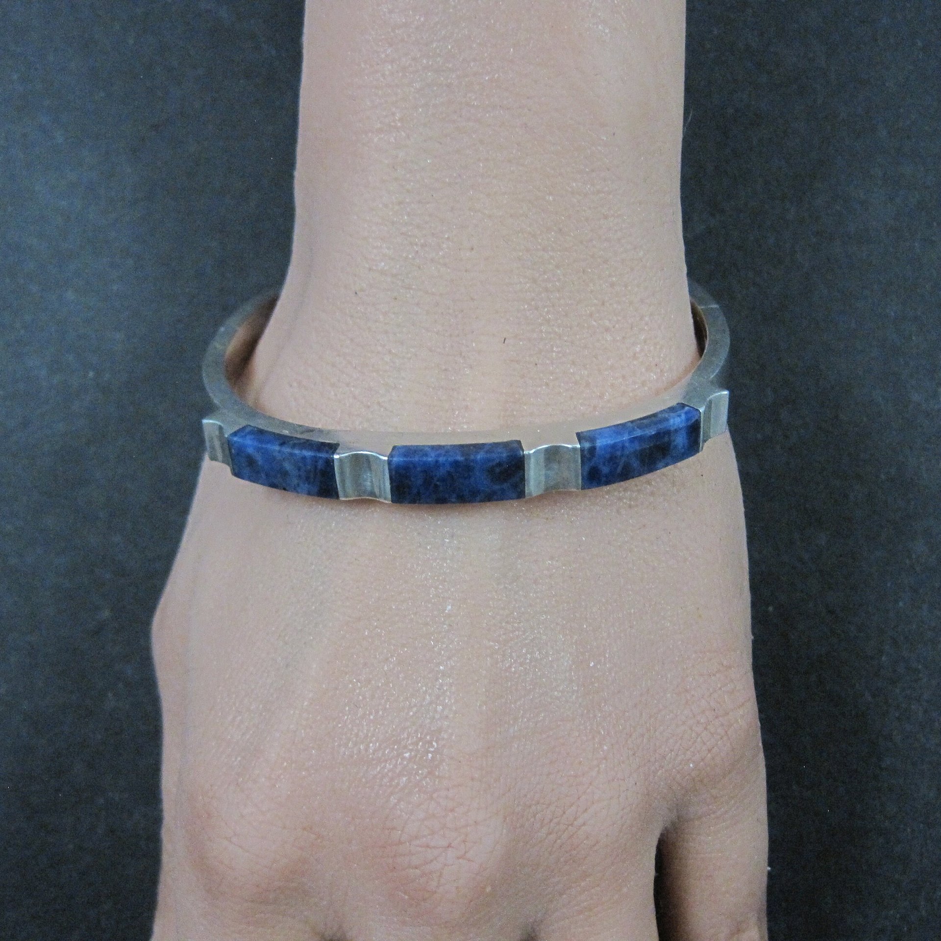 Sodalite Bangle Bracelet Vintage Sterling Mexican Silver
