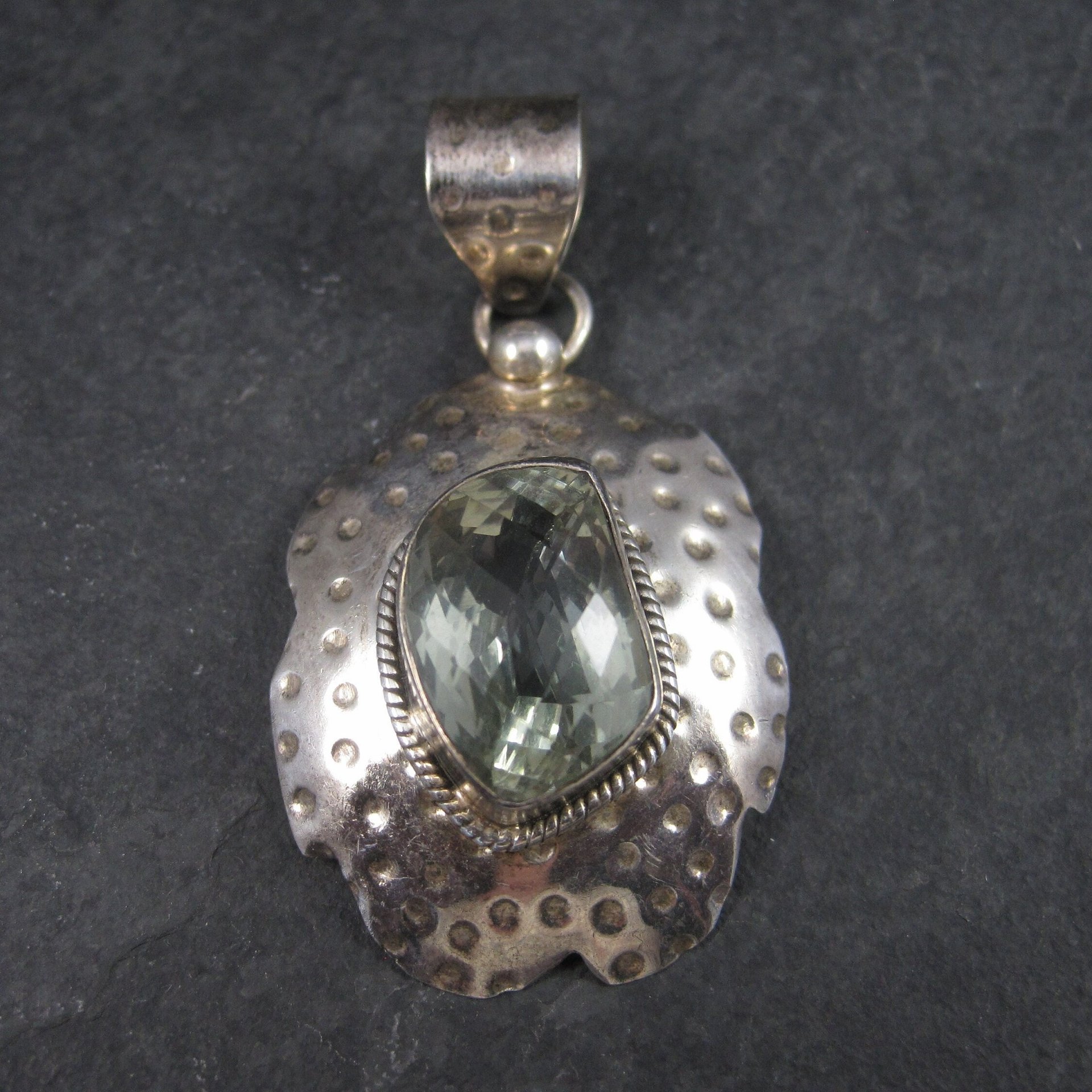 Large Vintage Sterling Green Amethyst Pendant