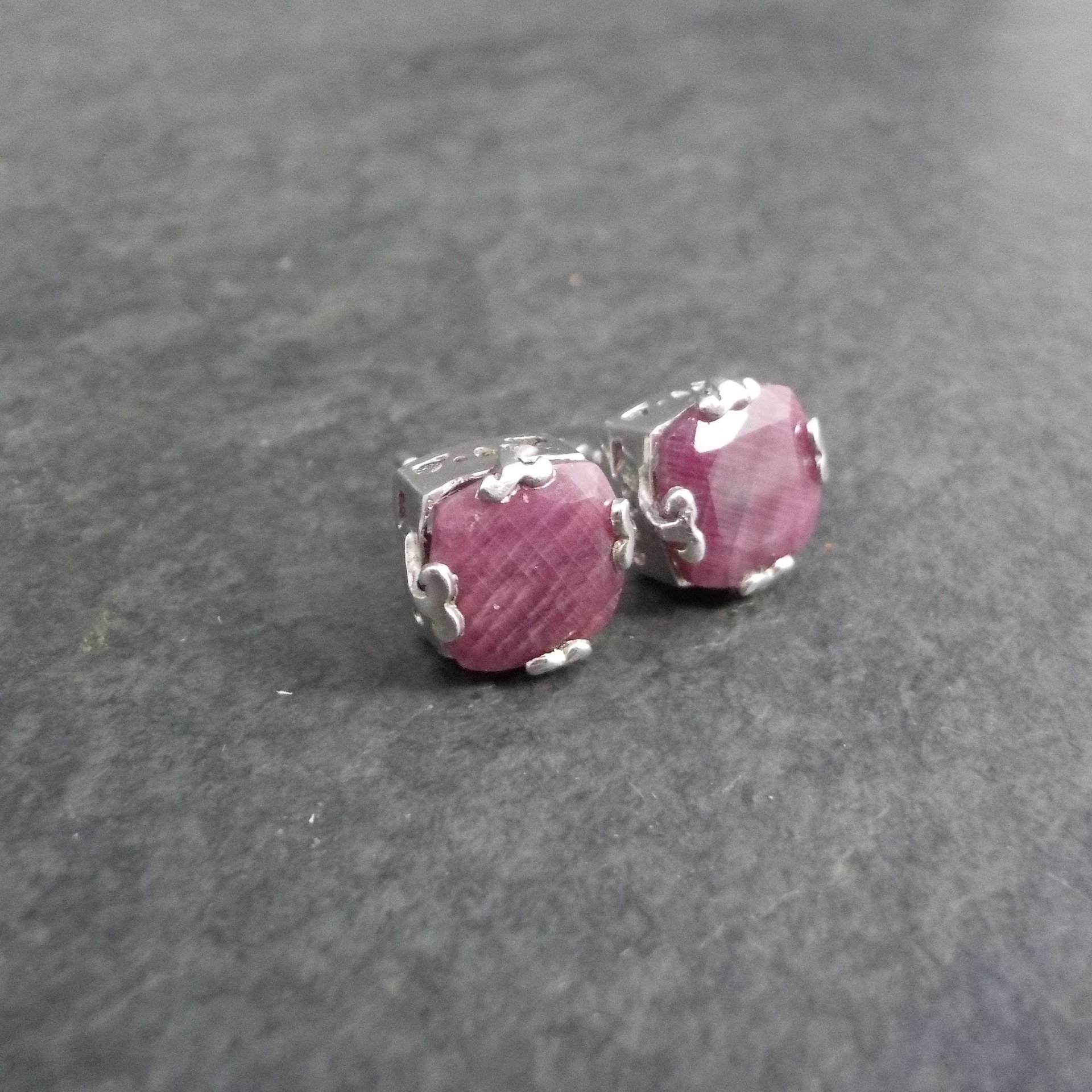 Ruby Stud Earrings Chunky Sterling Silver