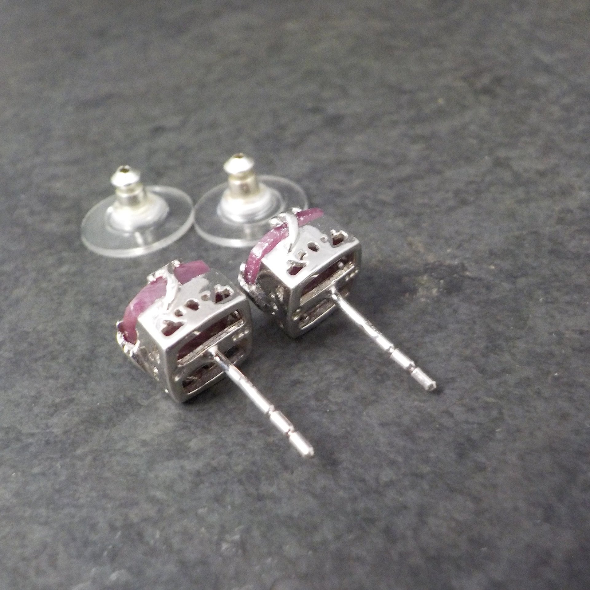Ruby Stud Earrings Chunky Sterling Silver