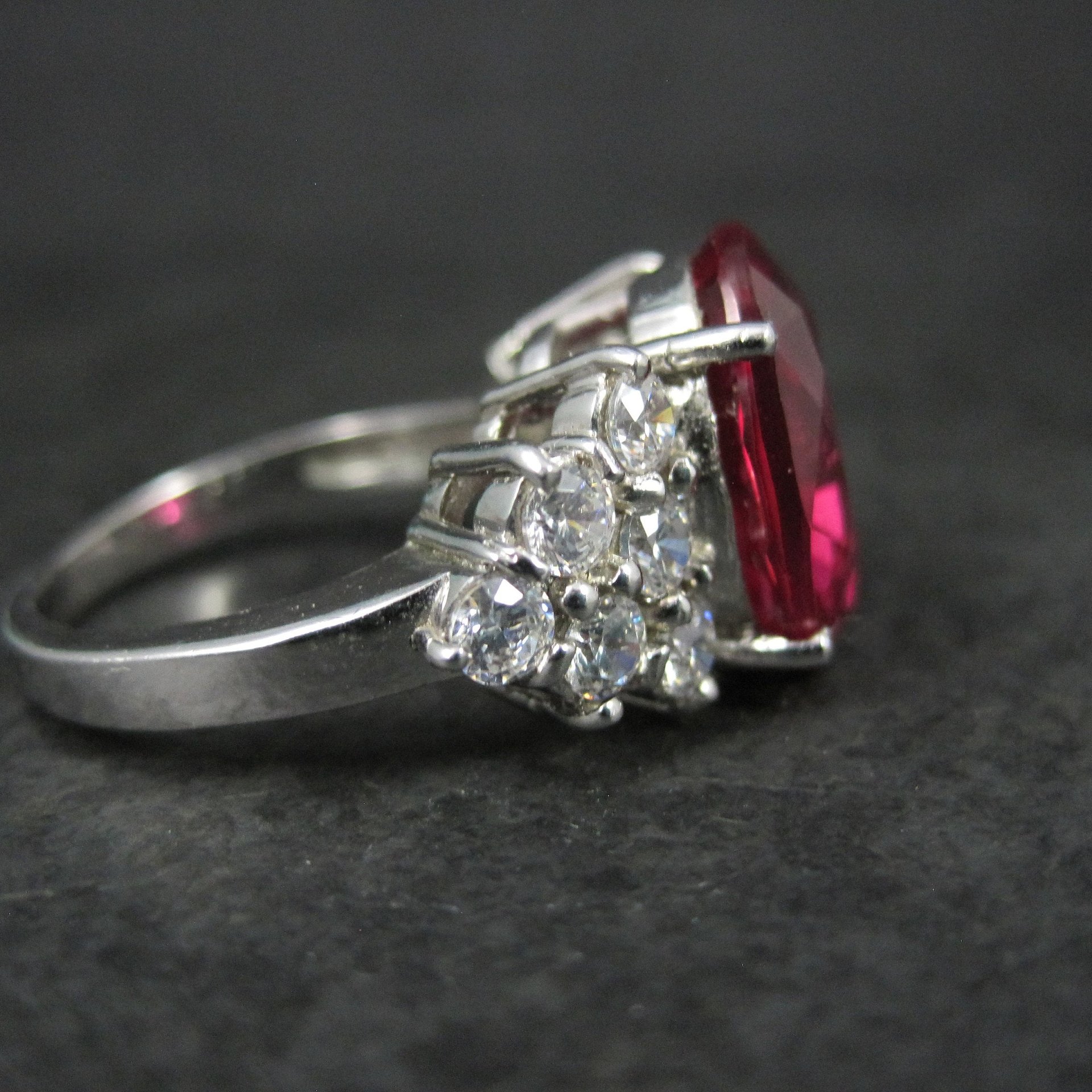 Large Synthetic Ruby Ring Size 8 Sterling Silver