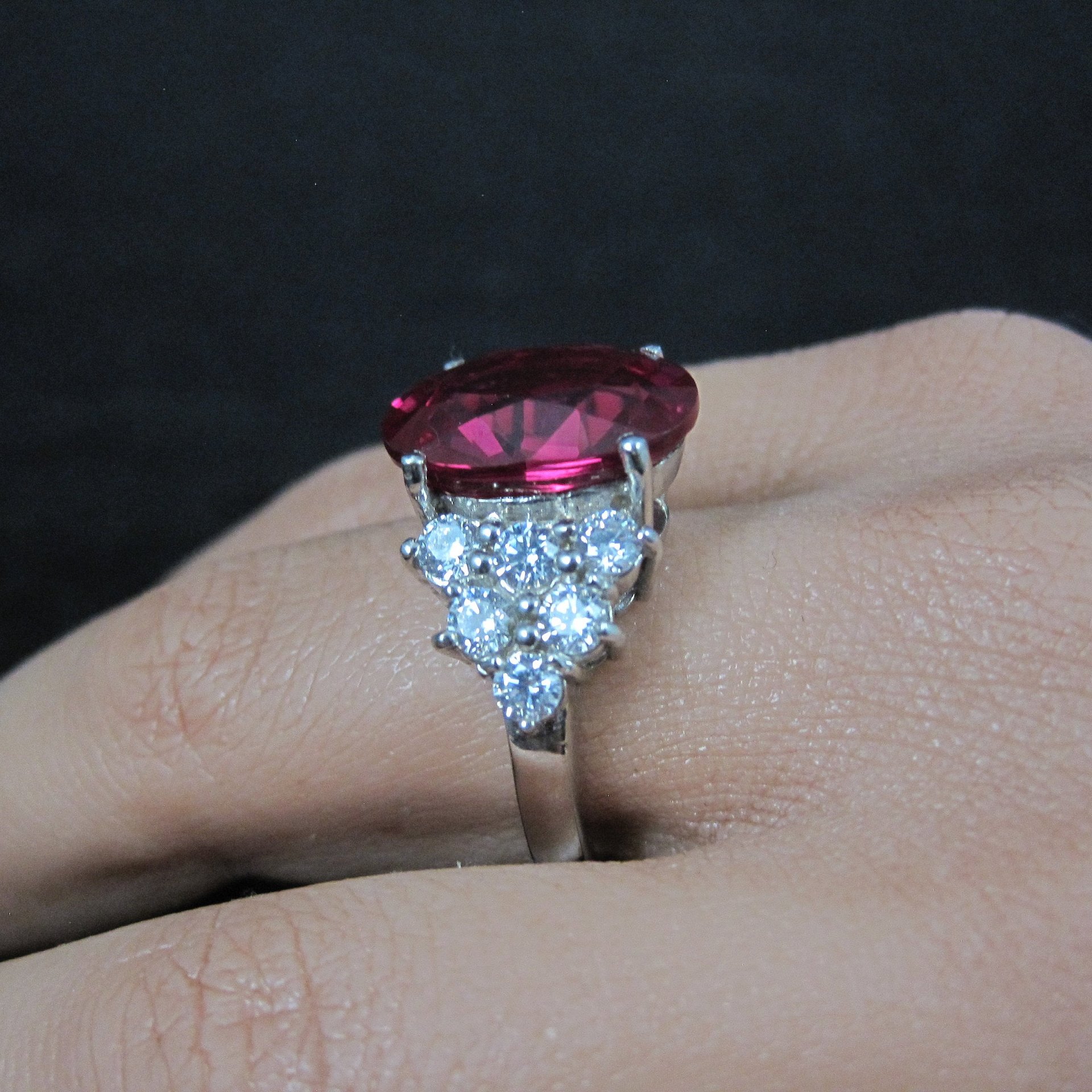 Large Synthetic Ruby Ring Size 8 Sterling Silver