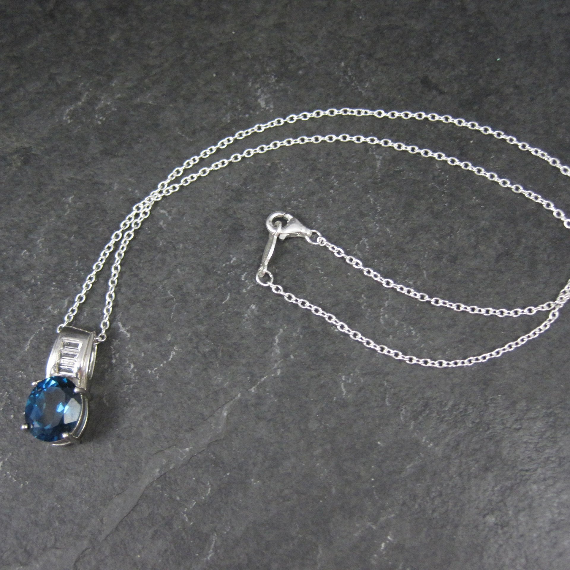 London Blue and White Topaz Pendant Necklace Sterling Silver Estate Jewelry