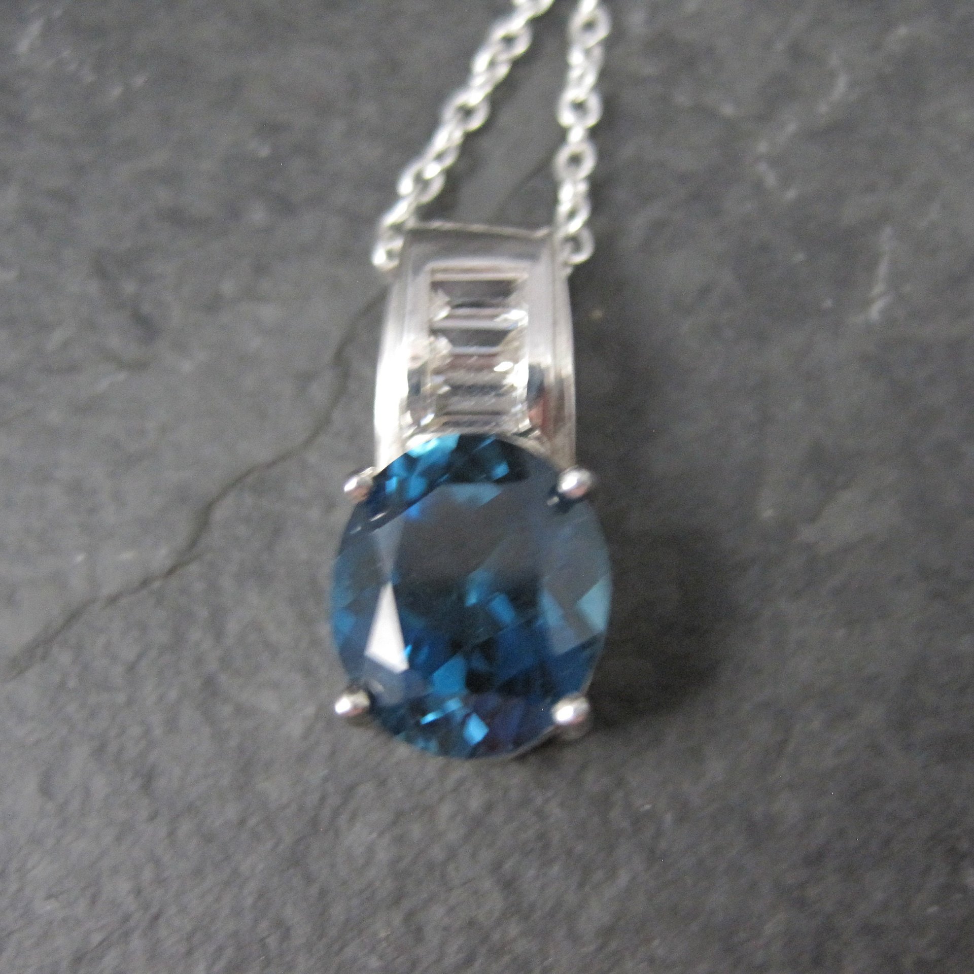 London Blue and White Topaz Pendant Necklace Sterling Silver Estate Jewelry