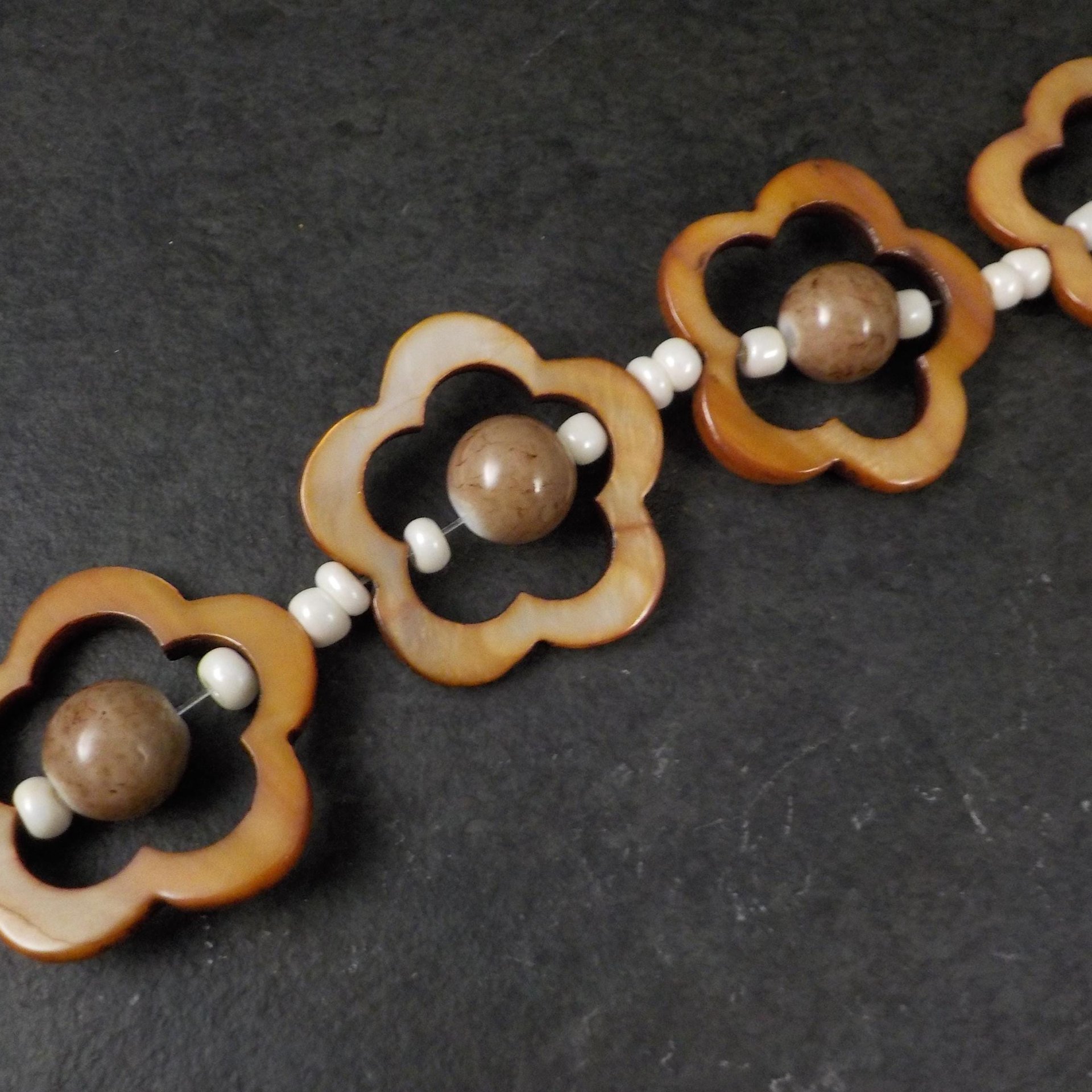 Mother of Pearl Flower and Ceramic Bead Strand Cousins Discontinued
