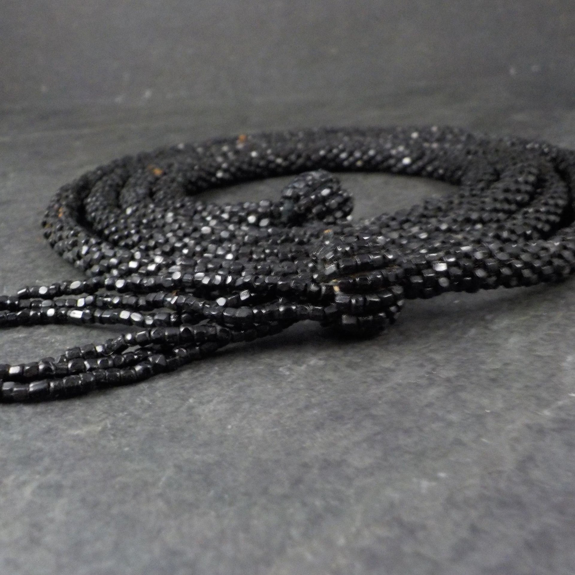 Antique Black Soft Jet Beaded Necklace, Art Deco, ca 1900 to 1920s, Victorian Mourning 42 Inches