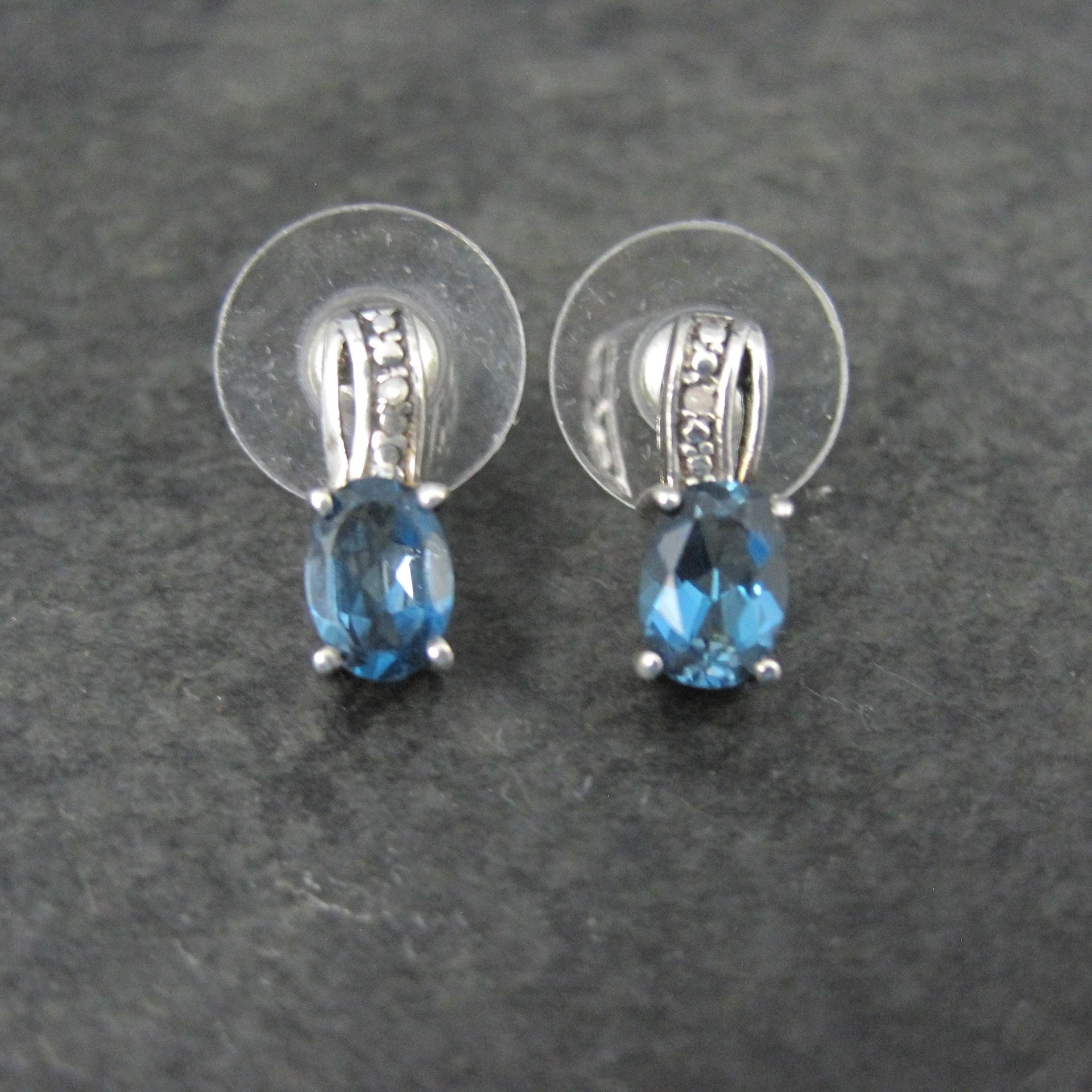 Blue Topaz and Diamond Stud Earrings Sterling Silver