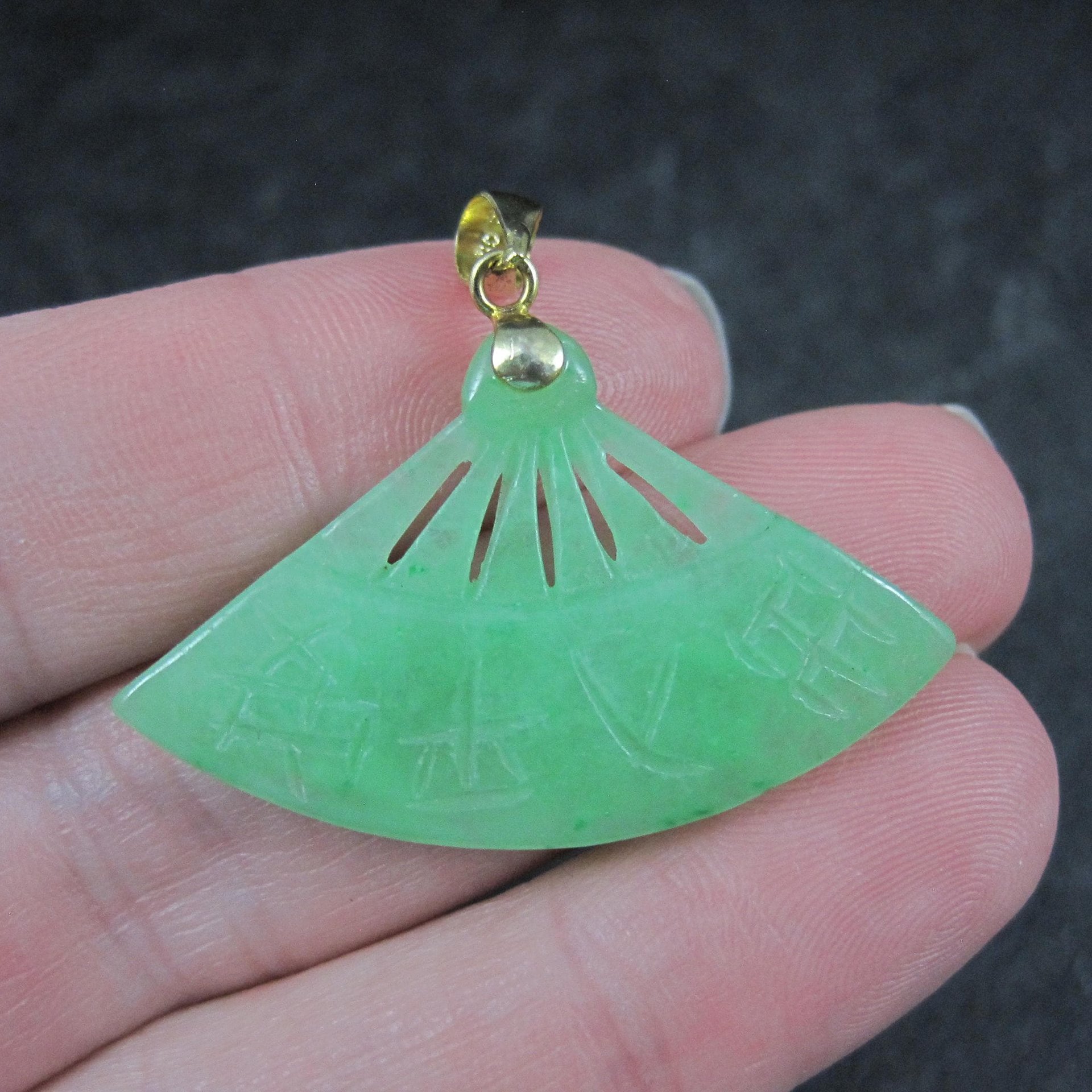 Vermeil Jadeite Fan Pendant Estate