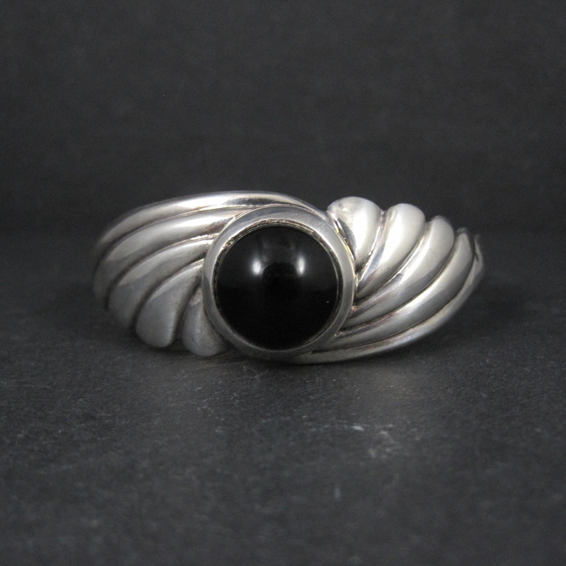 Vintage Sterling Silver Onyx Cuff Bracelet 6.25 Inches