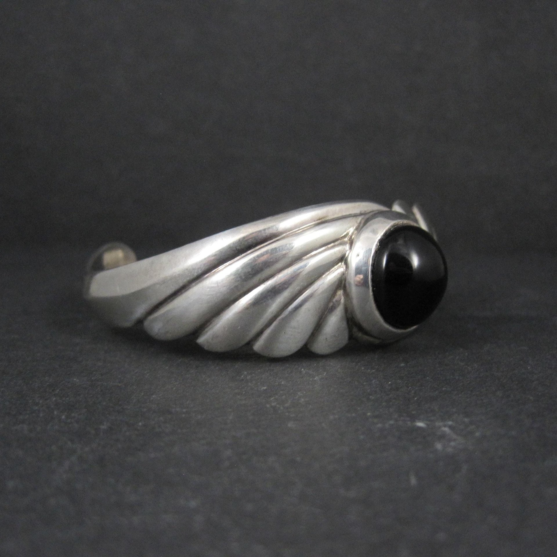 Vintage Sterling Silver Onyx Cuff Bracelet 6.25 Inches