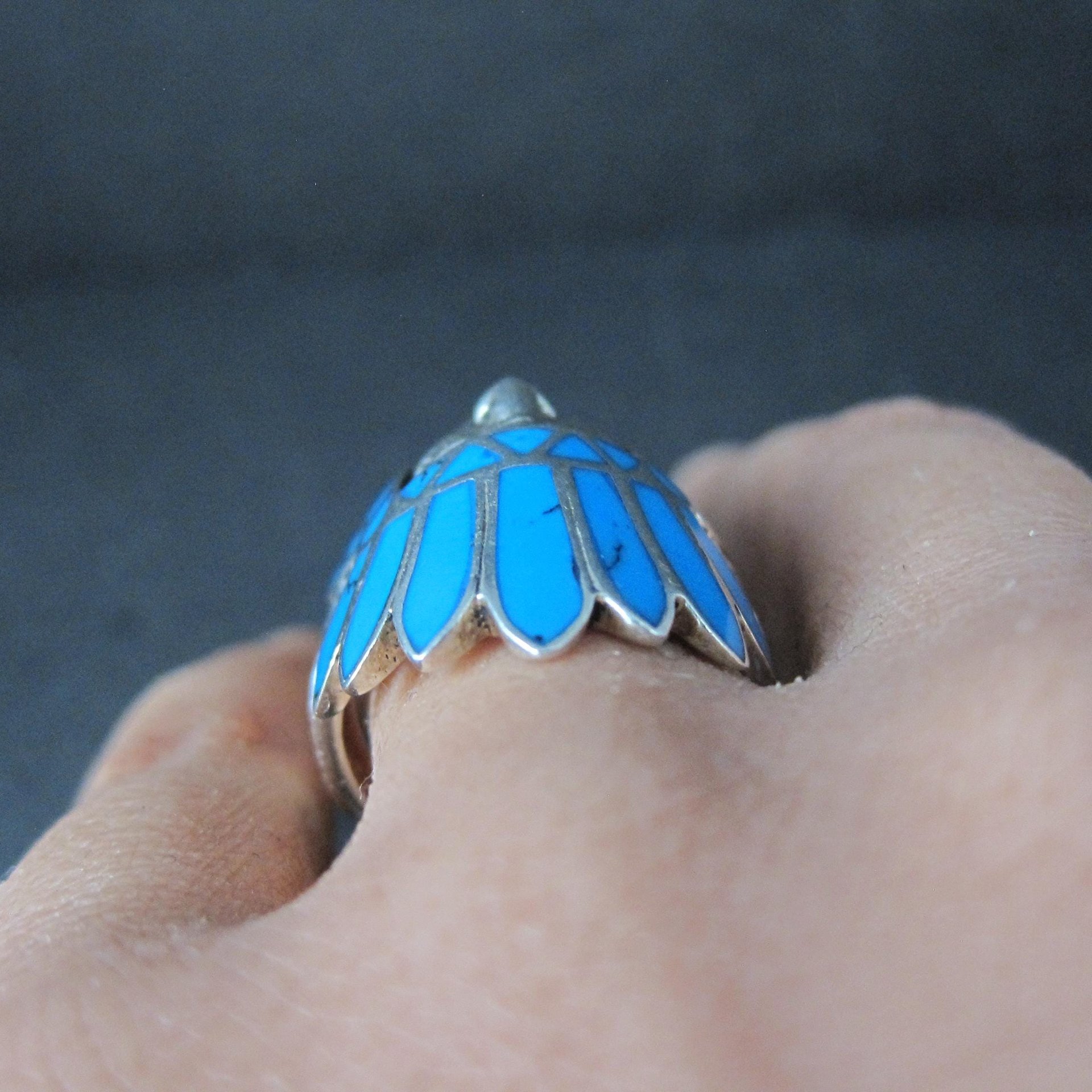 Sterling Silver Turquoise Indian Chief Turquoise Headdress Ring Size 7.5