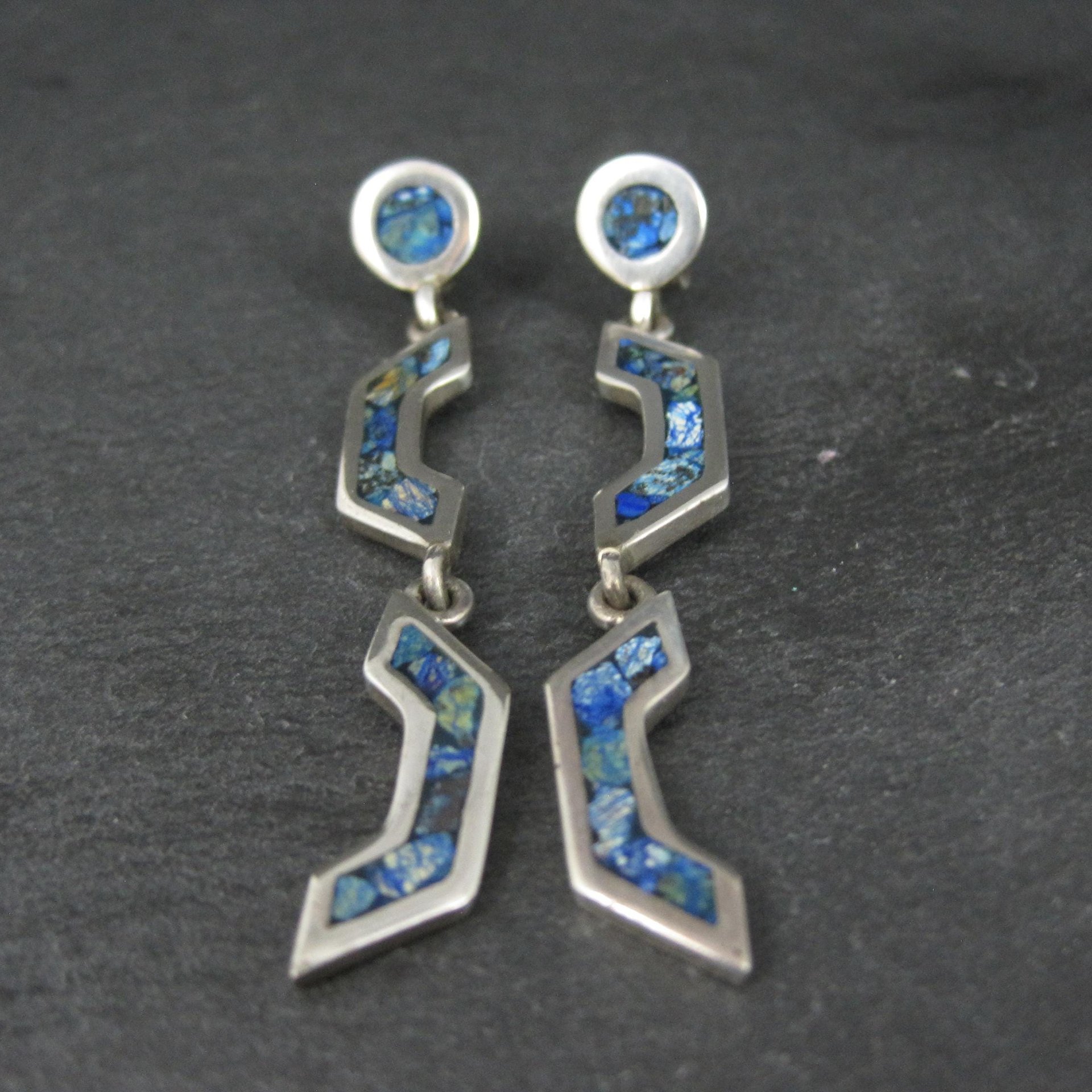 Vintage Mexican Sterling Sodalite Inlay Earrings