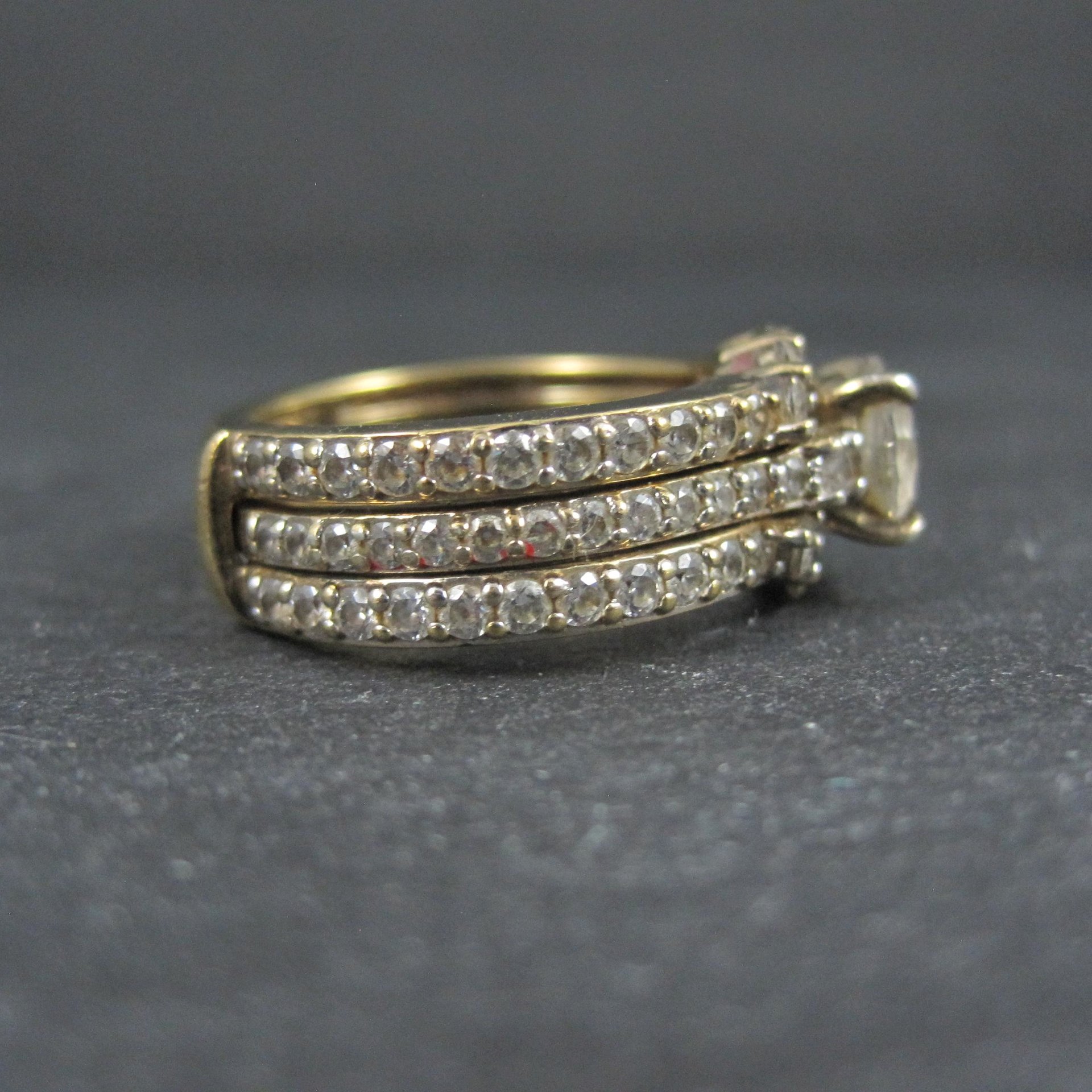 Vermeil Sterling Silver Cz Bridal Wedding Rings Set Size 7