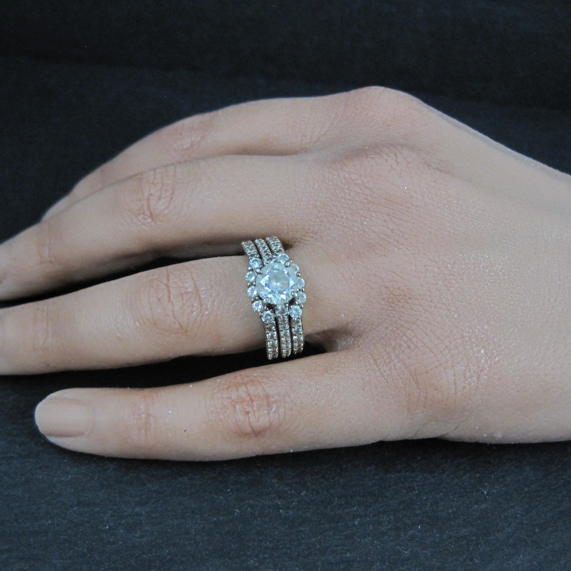 Vermeil Sterling Silver Cz Bridal Wedding Rings Set Size 7