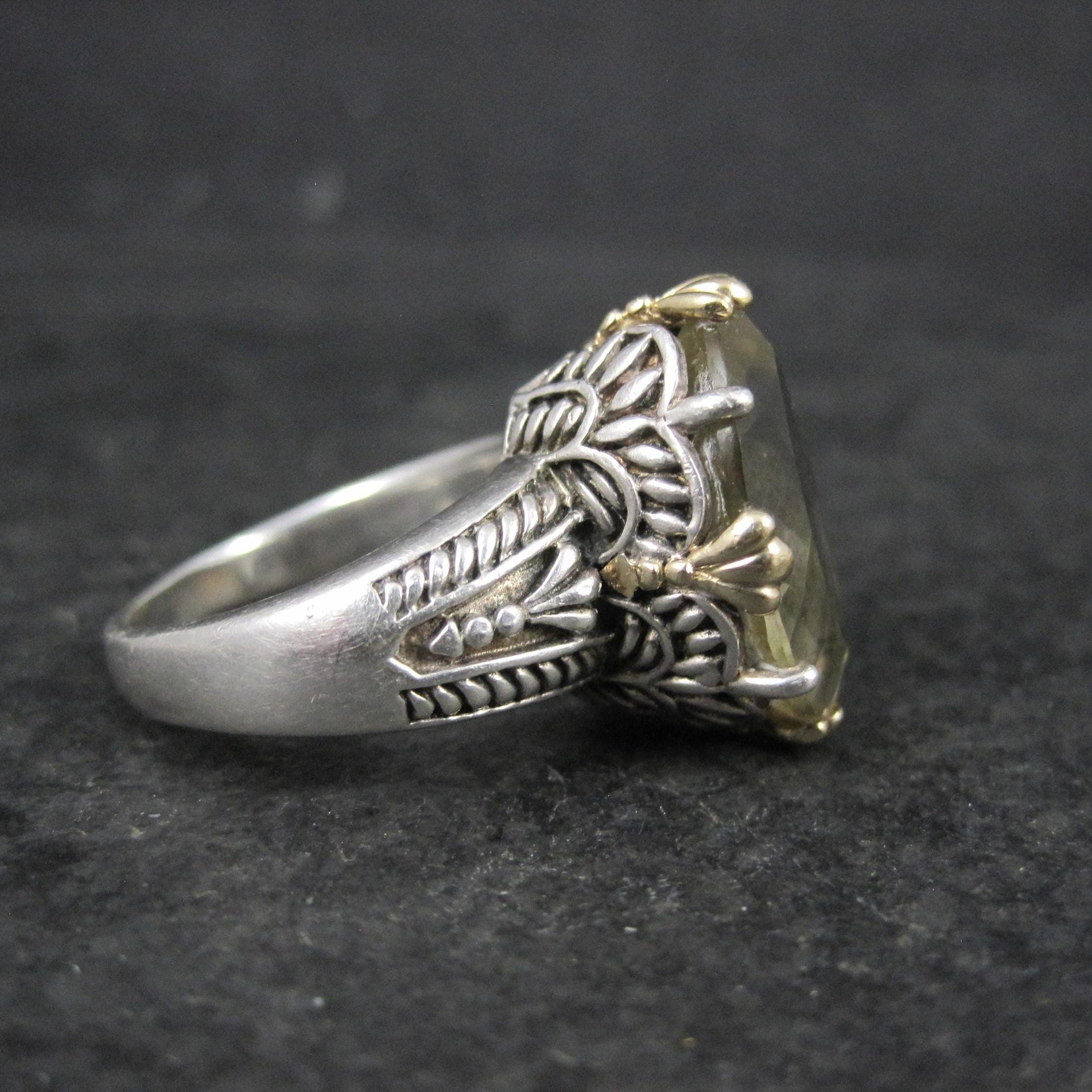 Large Sterling Silver and 14K Smoky Quartz Ring Size 9