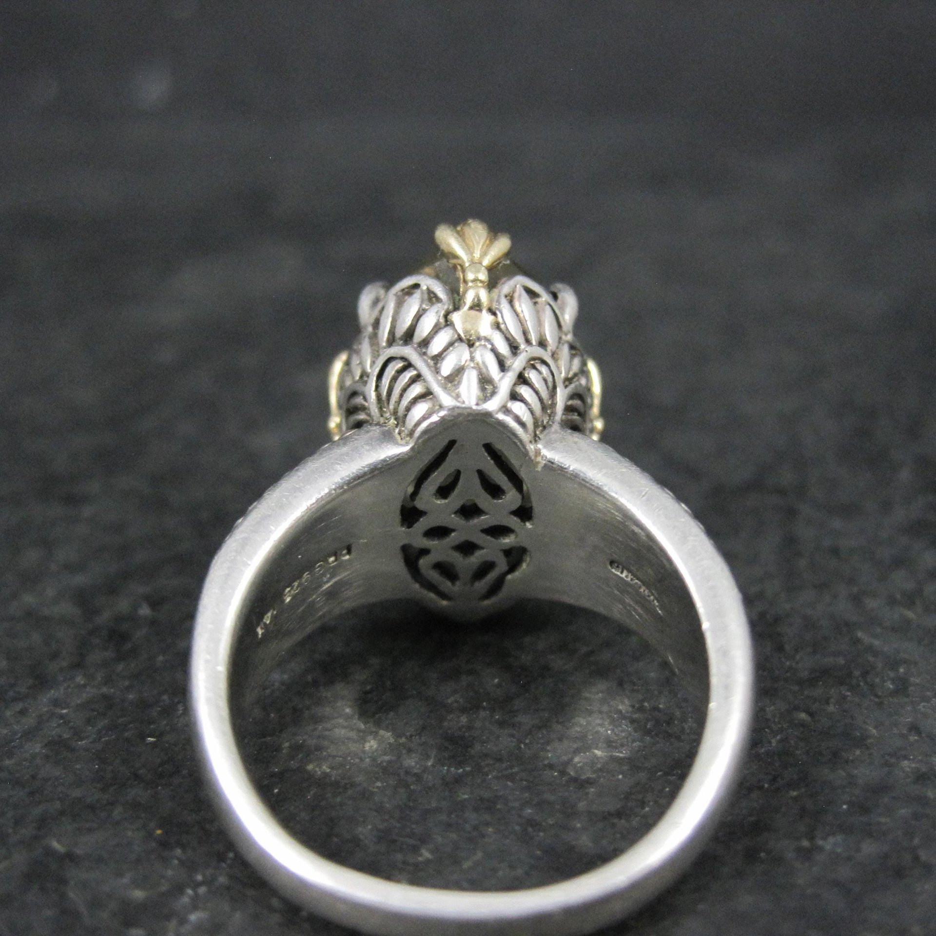 Large Sterling Silver and 14K Smoky Quartz Ring Size 9