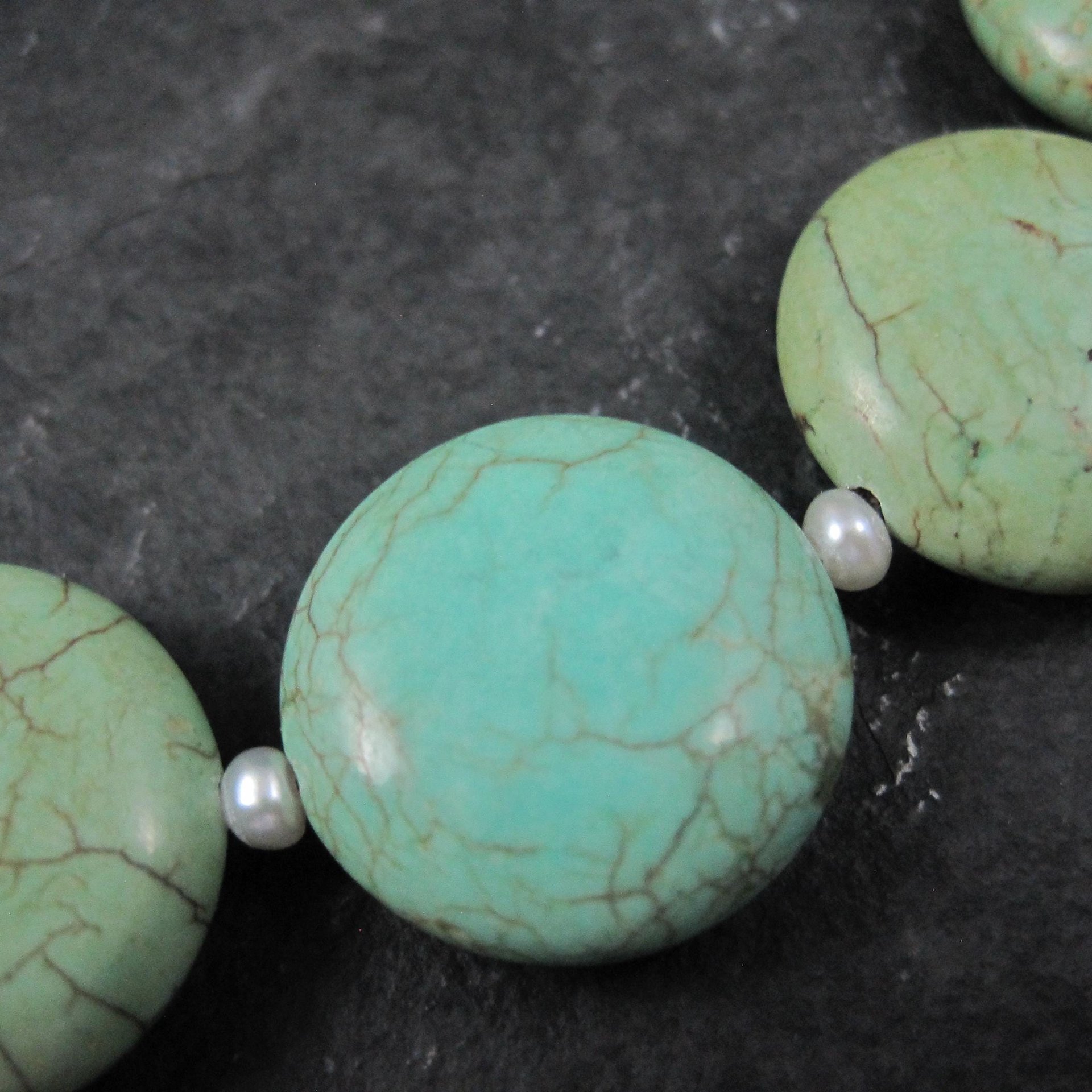 Cloud Mountain Green Turquoise and Pearl Necklace 17"