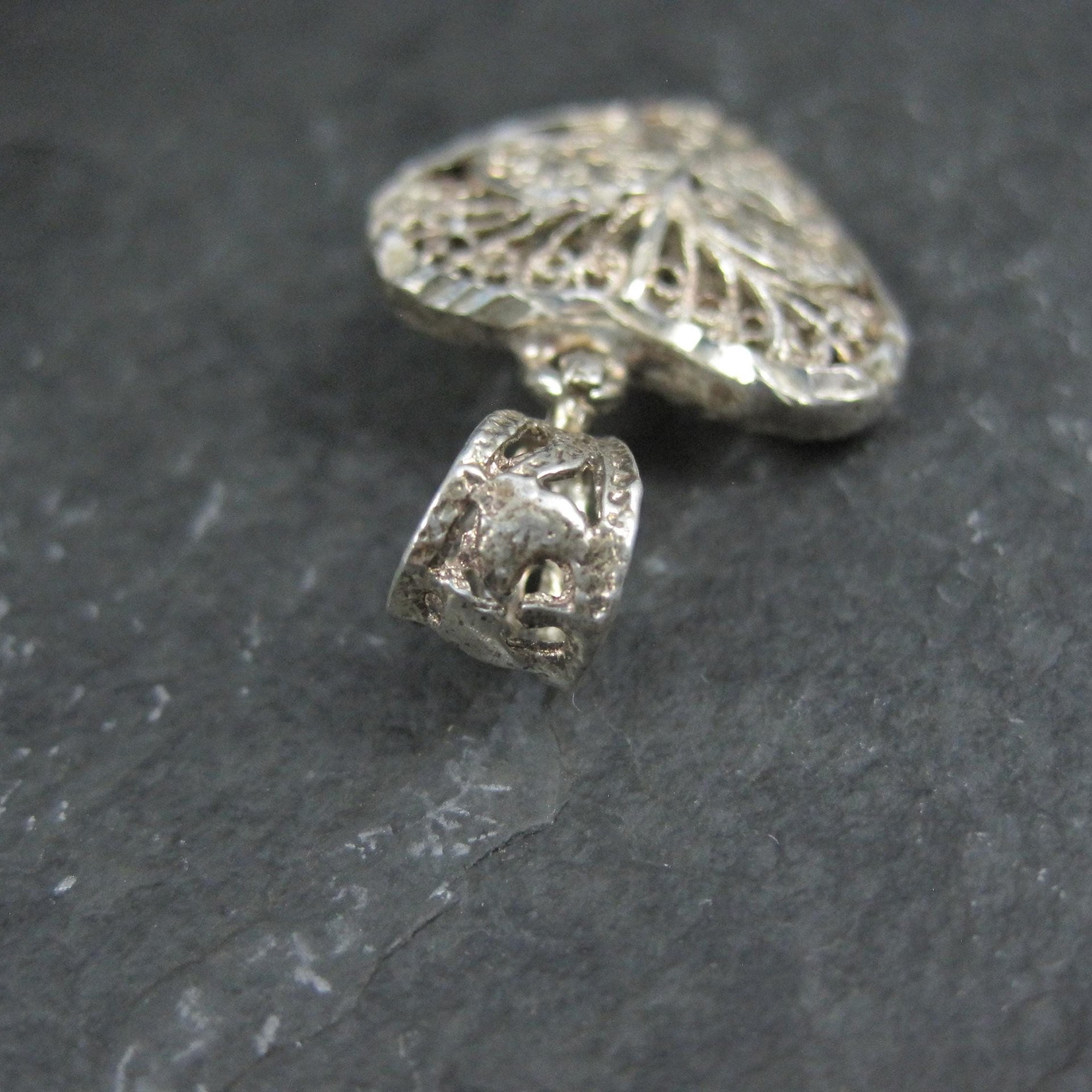 Vintage Diamond Cut Sterling Silver Filigree Heart Pendant