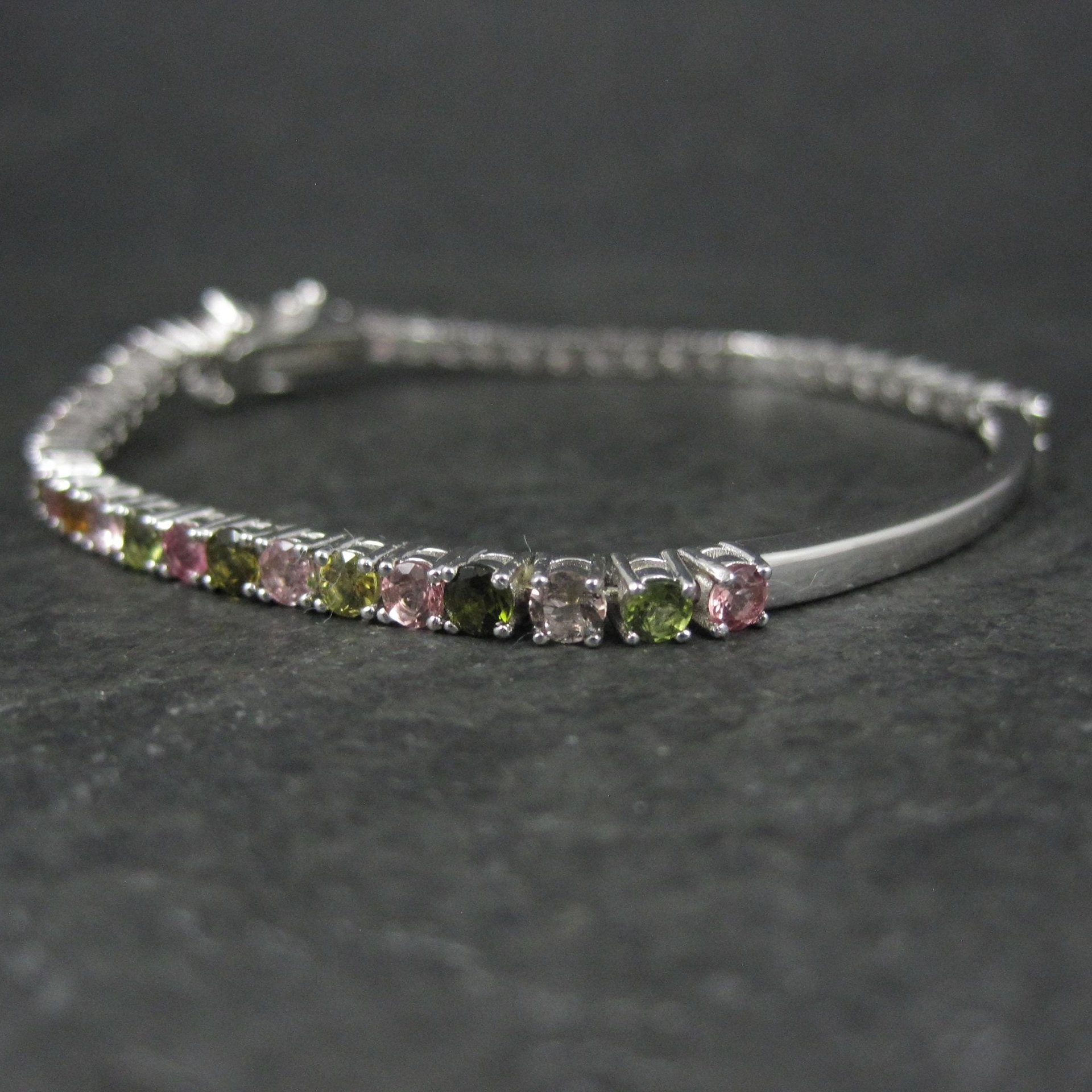 Sterling Silver Multi Colored Tourmaline Tennis Bracelet 7 Inches