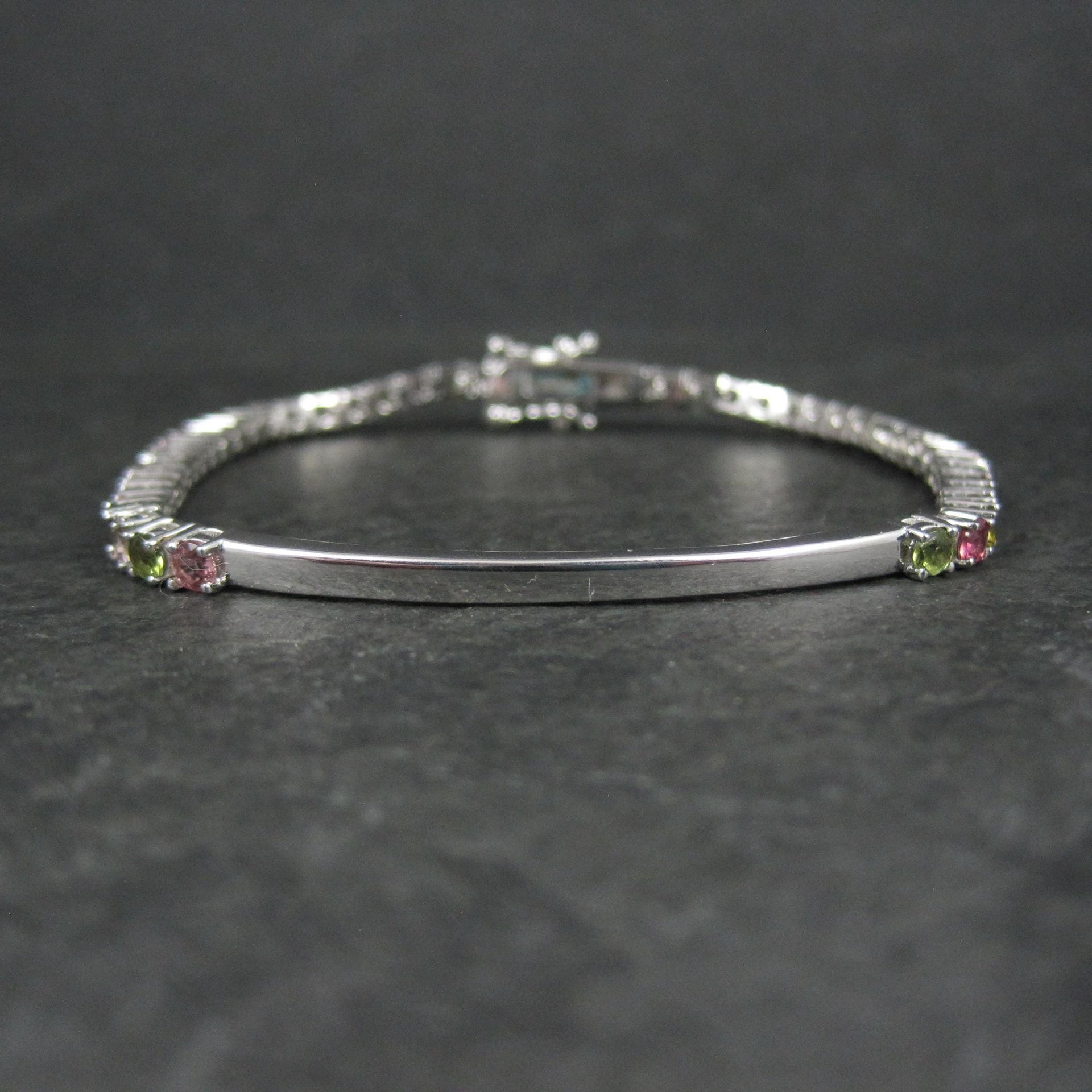 Sterling Silver Multi Colored Tourmaline Tennis Bracelet 7 Inches