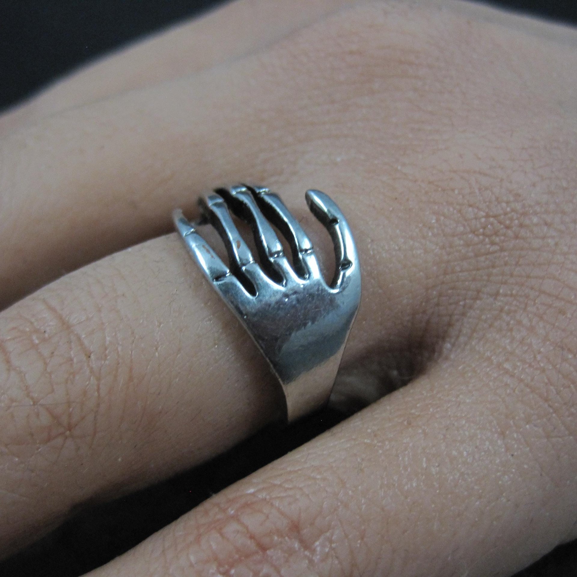Artisan Sterling Silver Skeleton Hand Ring Size 8
