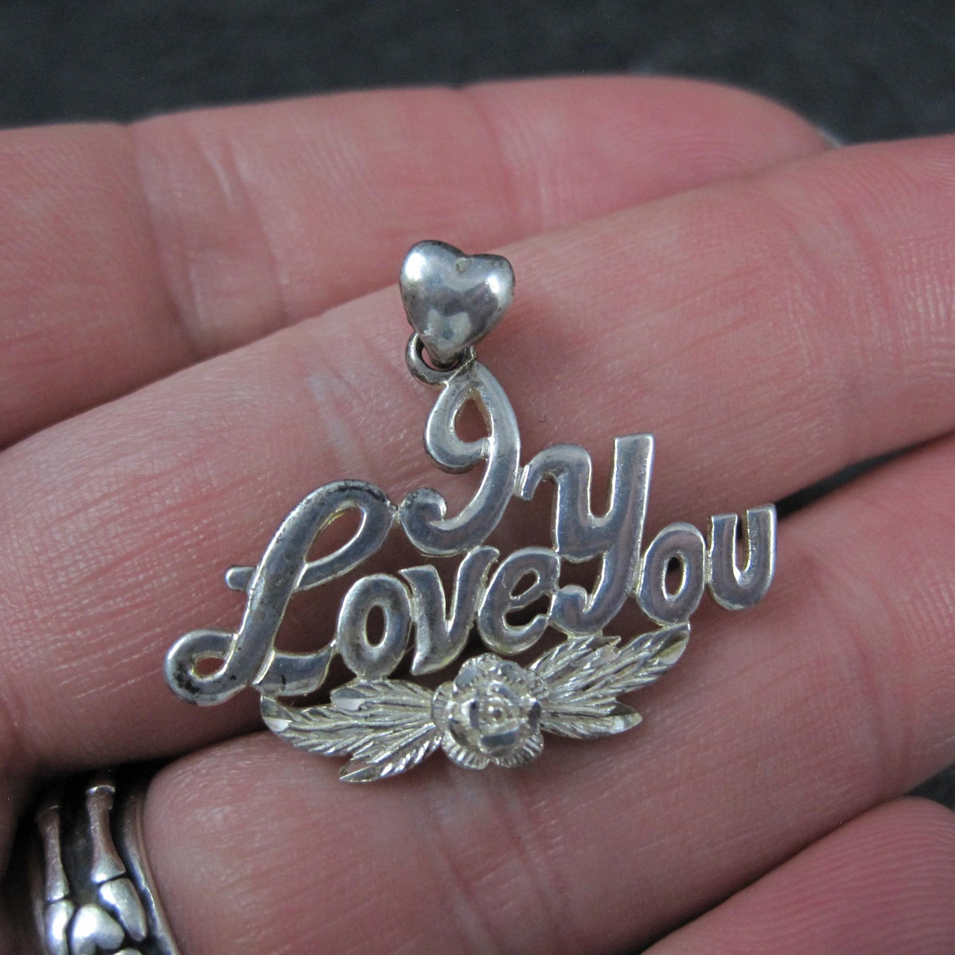 Vintage I Love You Pendant Sterling Silver