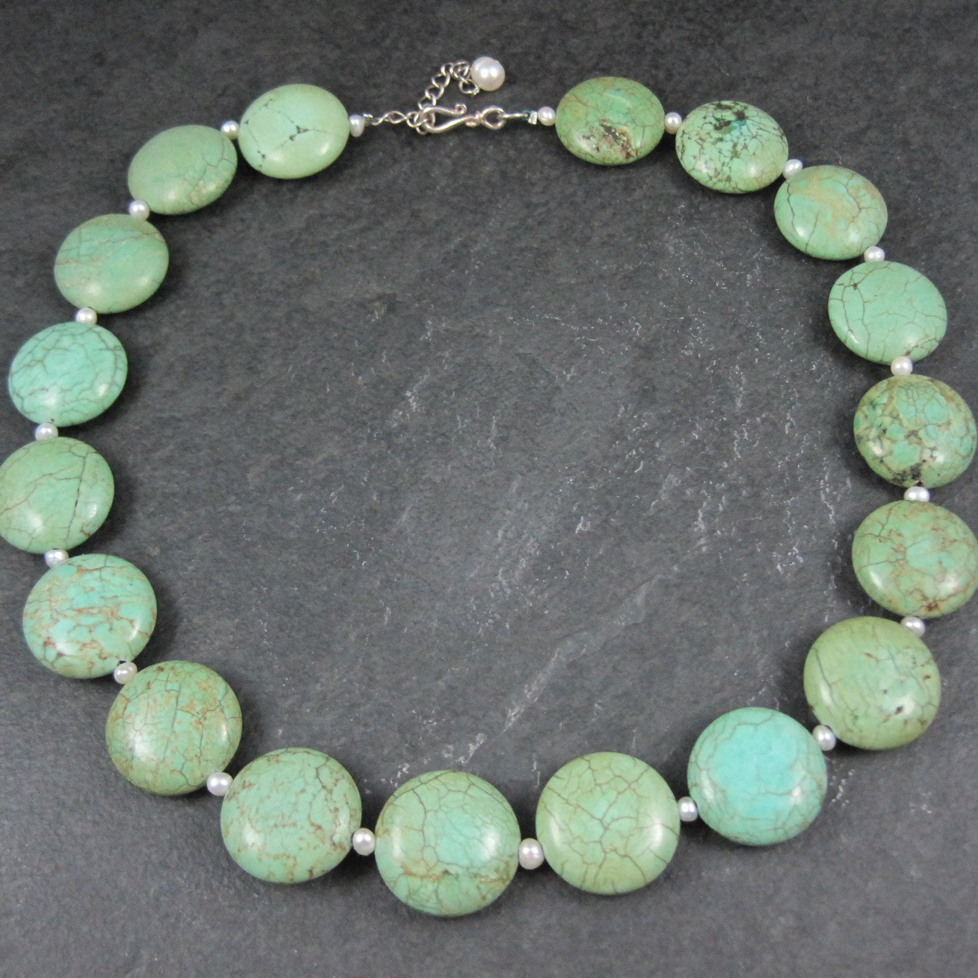 Cloud Mountain Green Turquoise and Pearl Necklace 17"