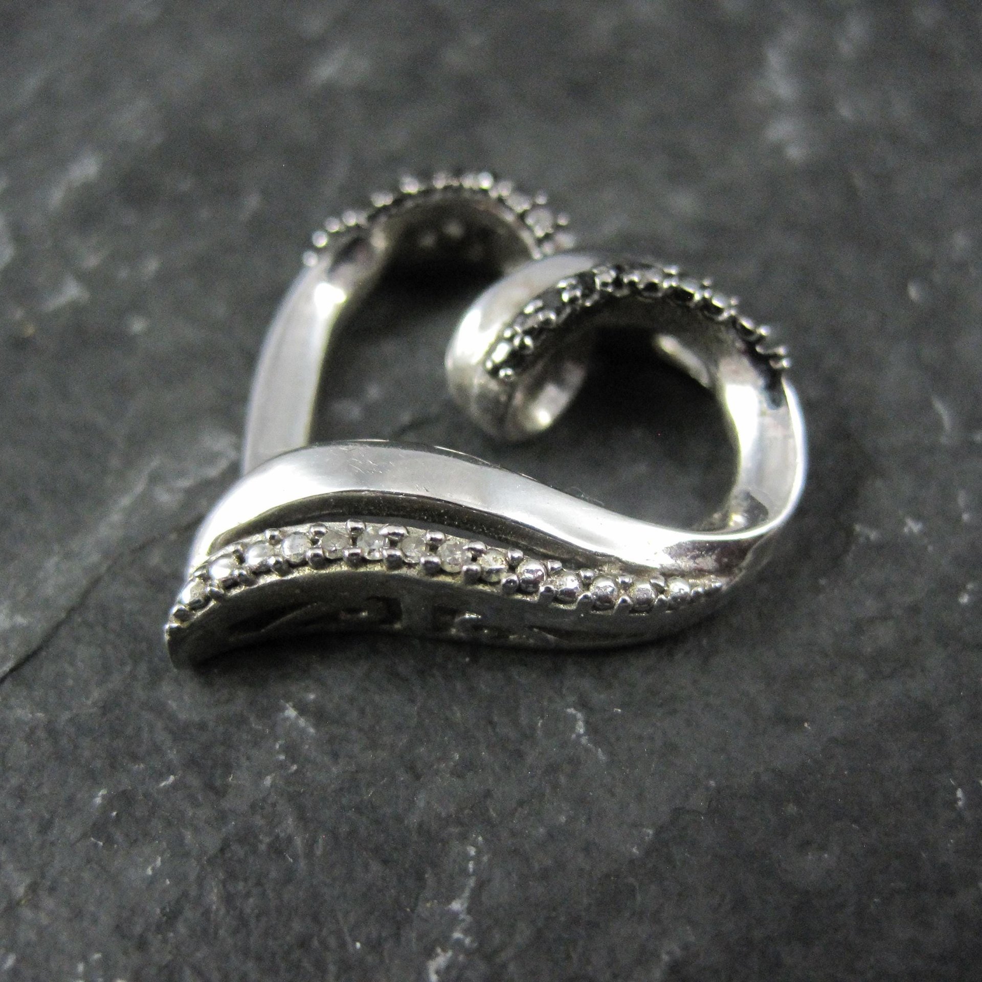 Sterling Silver Black & White Diamond Heart Pendant