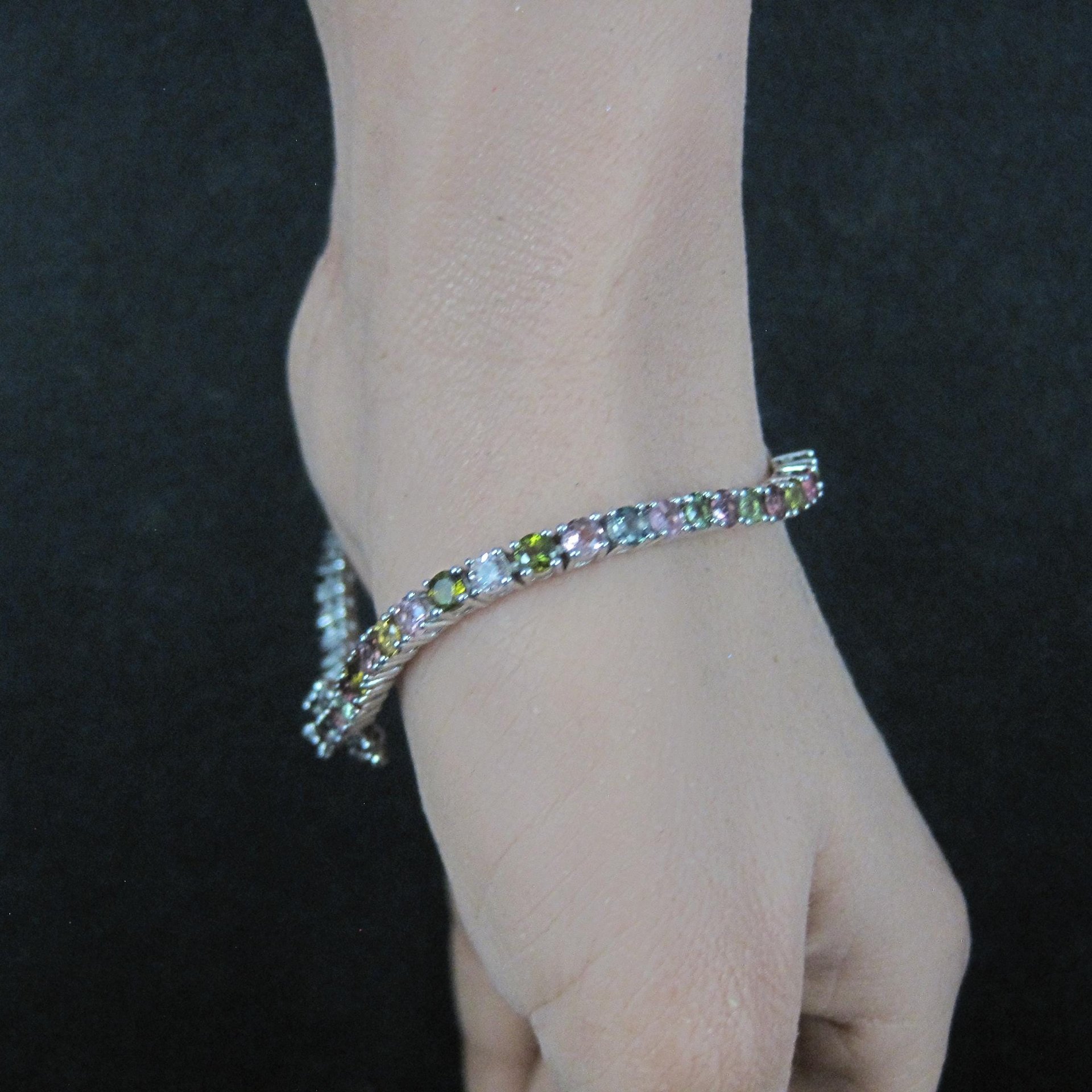 Sterling Silver Multi Colored Tourmaline Tennis Bracelet 7 Inches