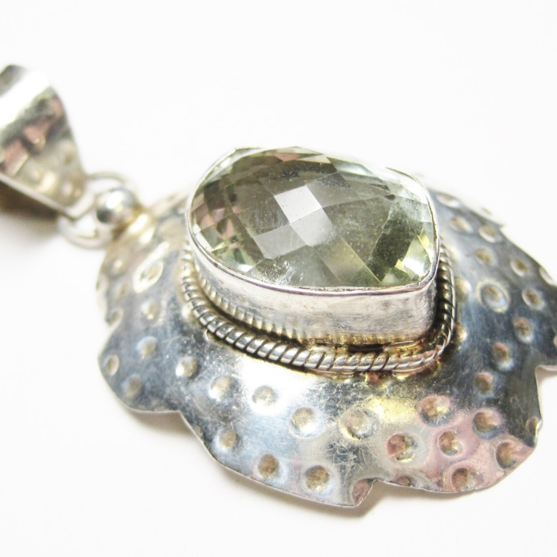 Large Vintage Sterling Green Amethyst Pendant