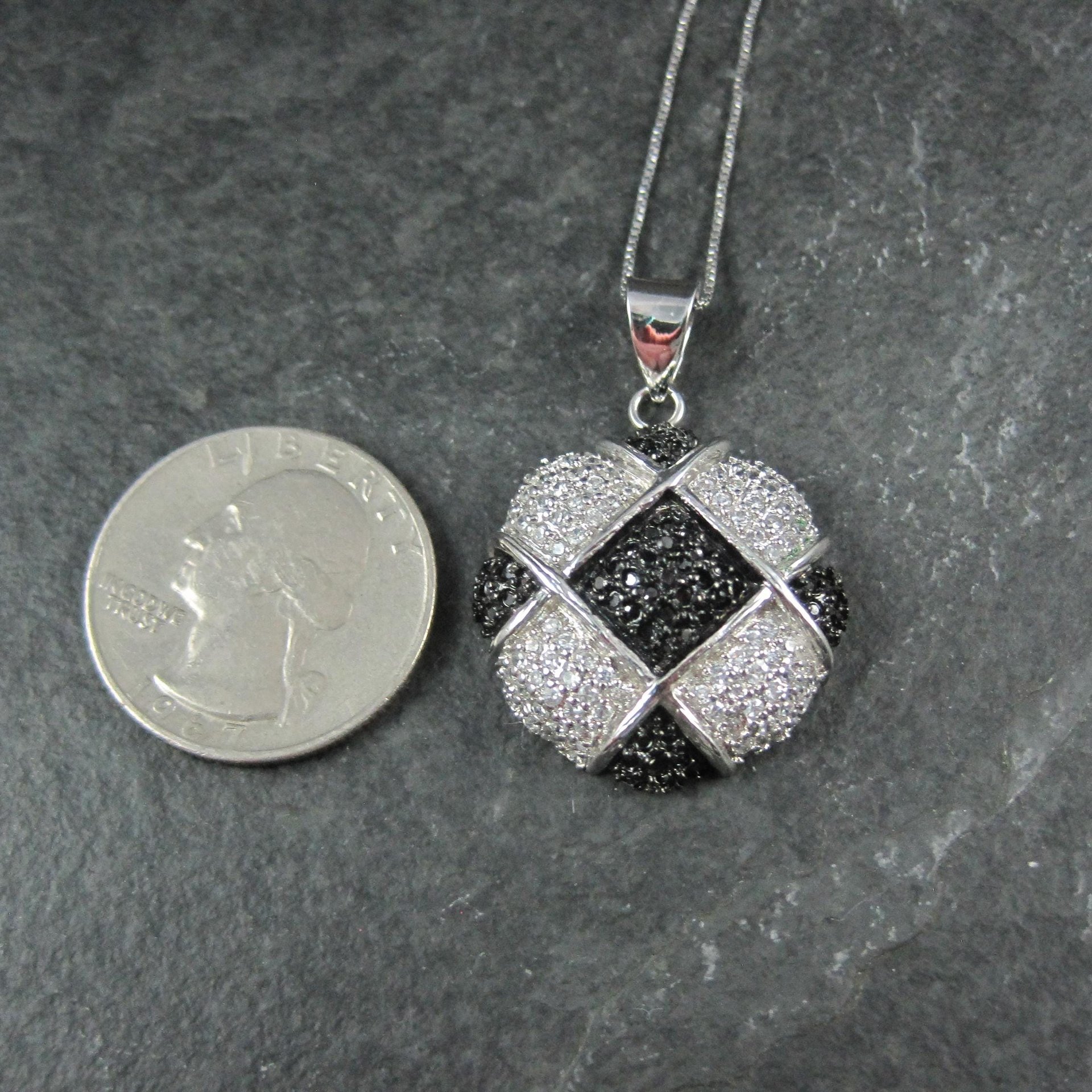Sterling Silver Black & White Pendant Necklace