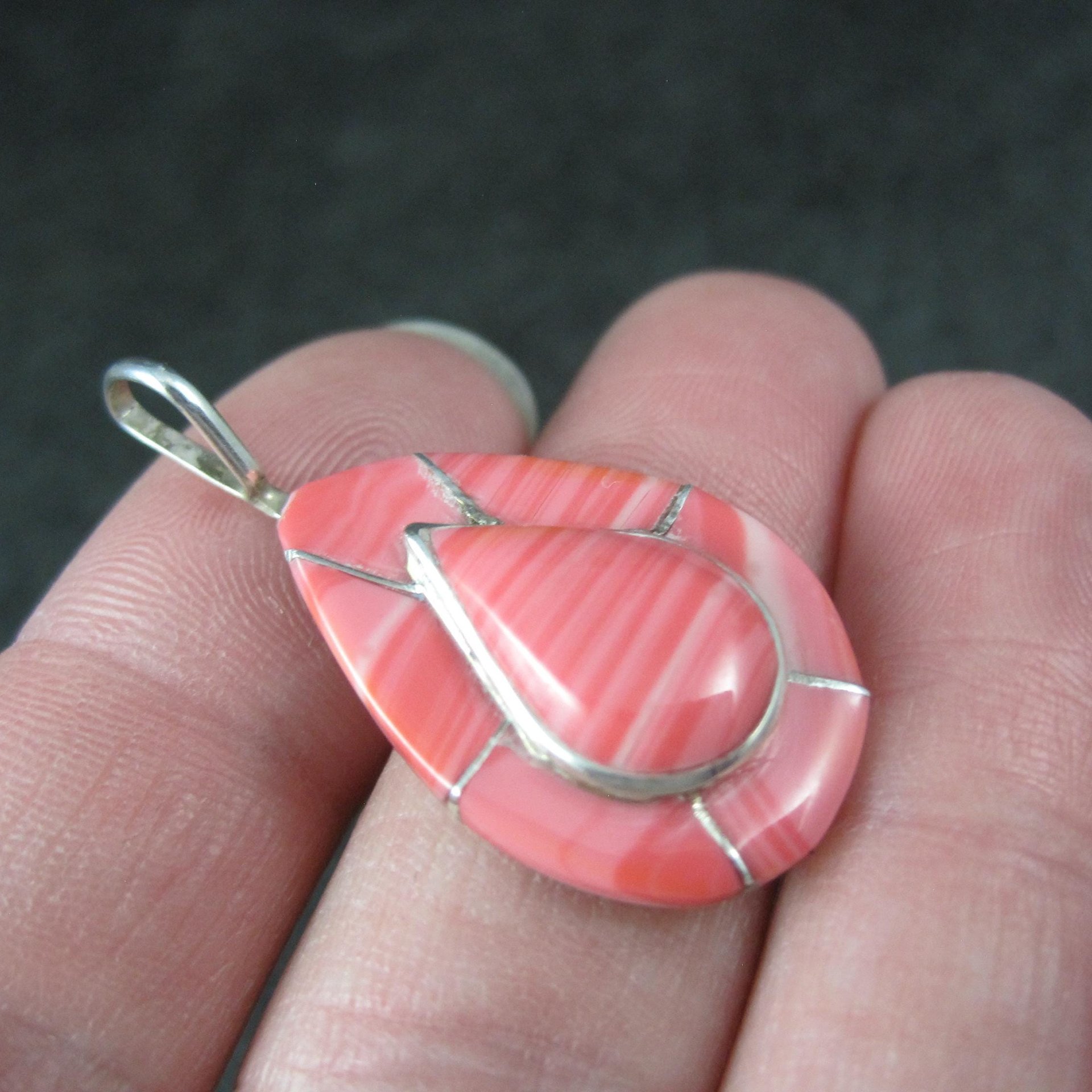 Southwestern Sterling Pink Inlay Pendant