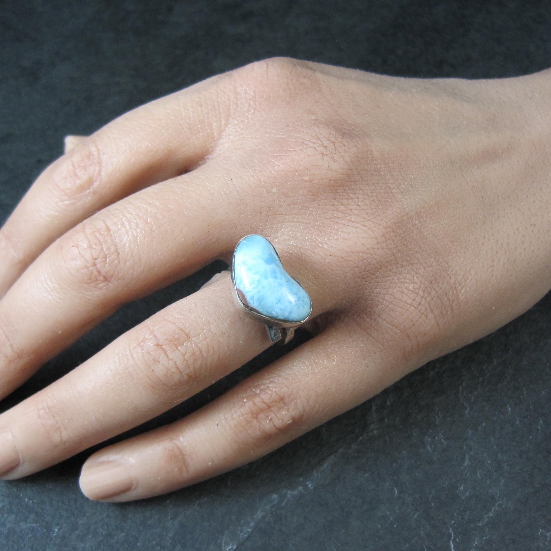 Larimar Heart Ring Sterling Silver Adjustable