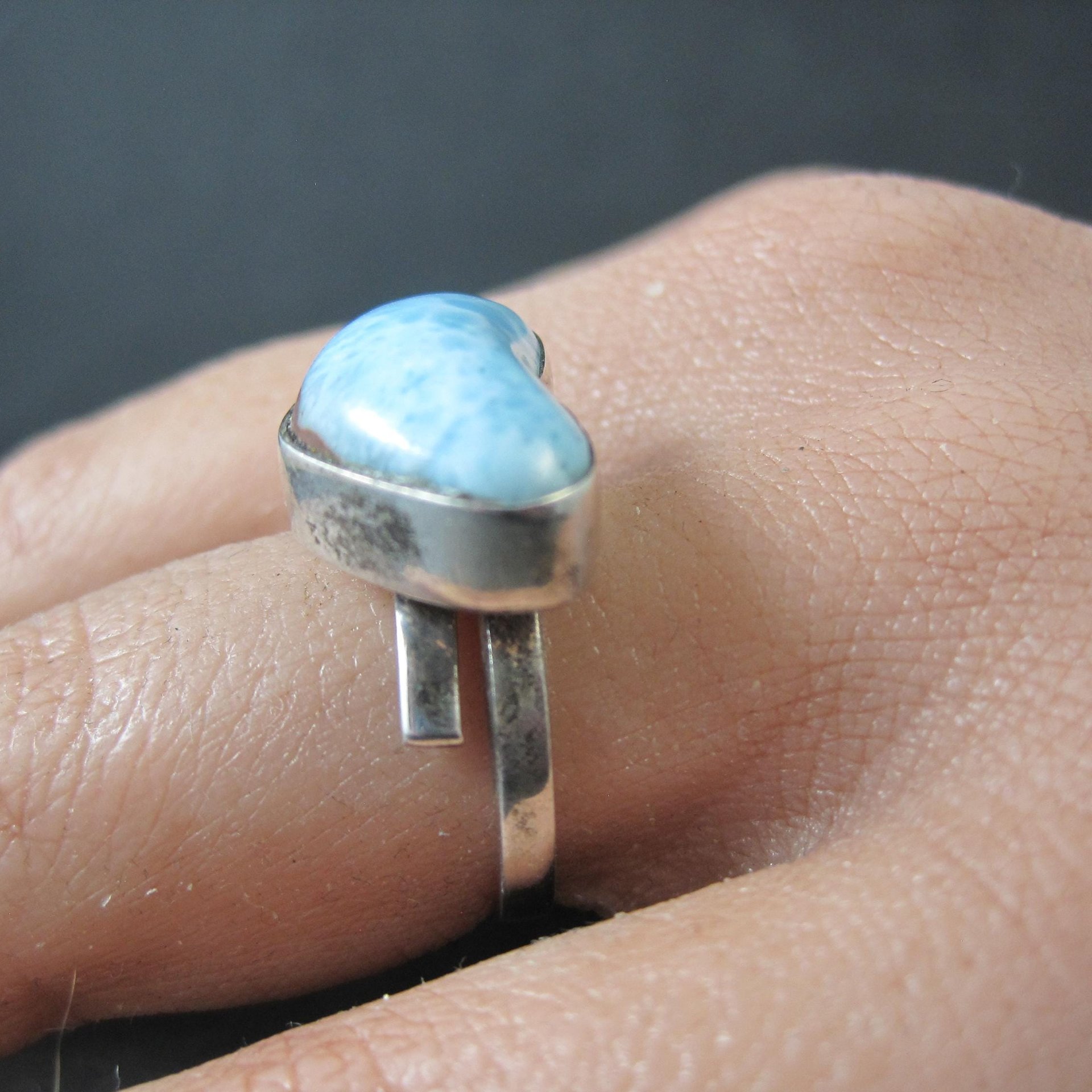 Larimar Heart Ring Sterling Silver Adjustable