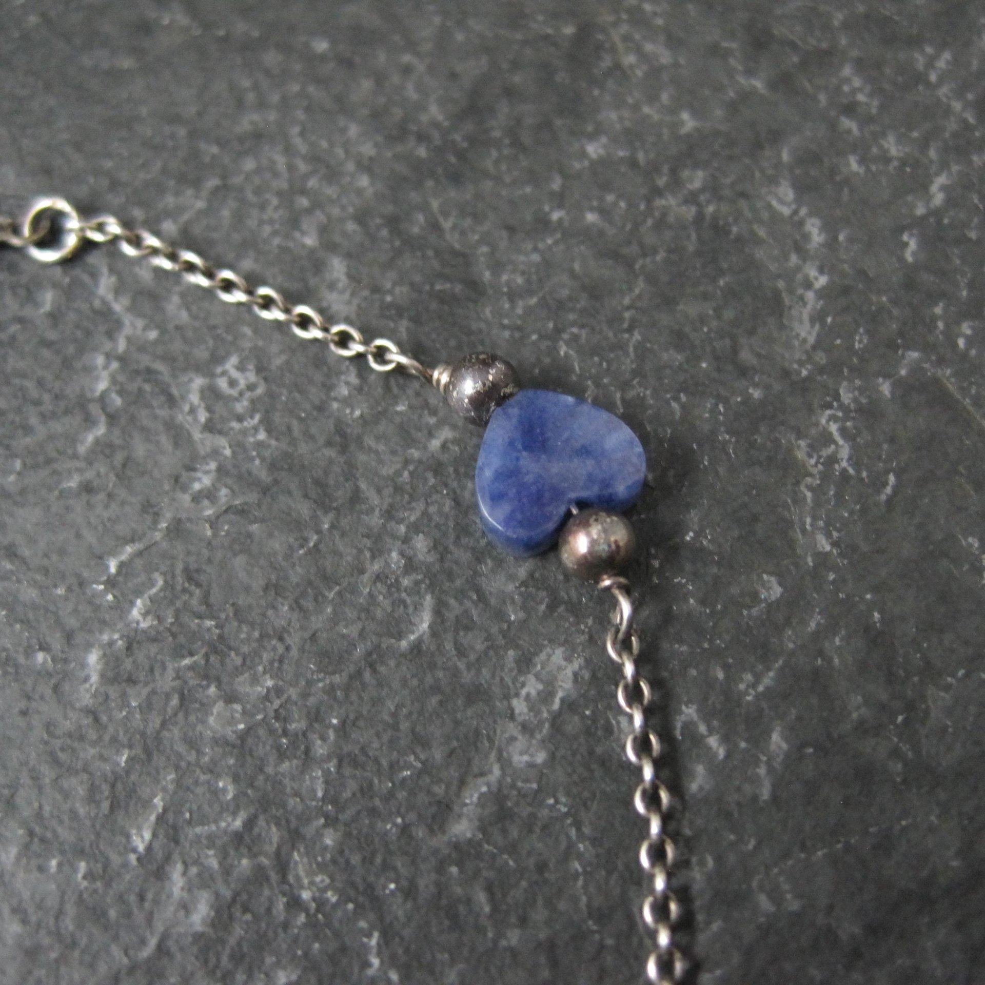 Dainty Vintage Sodalite Heart Bracelet Sterling Silver 7.5"
