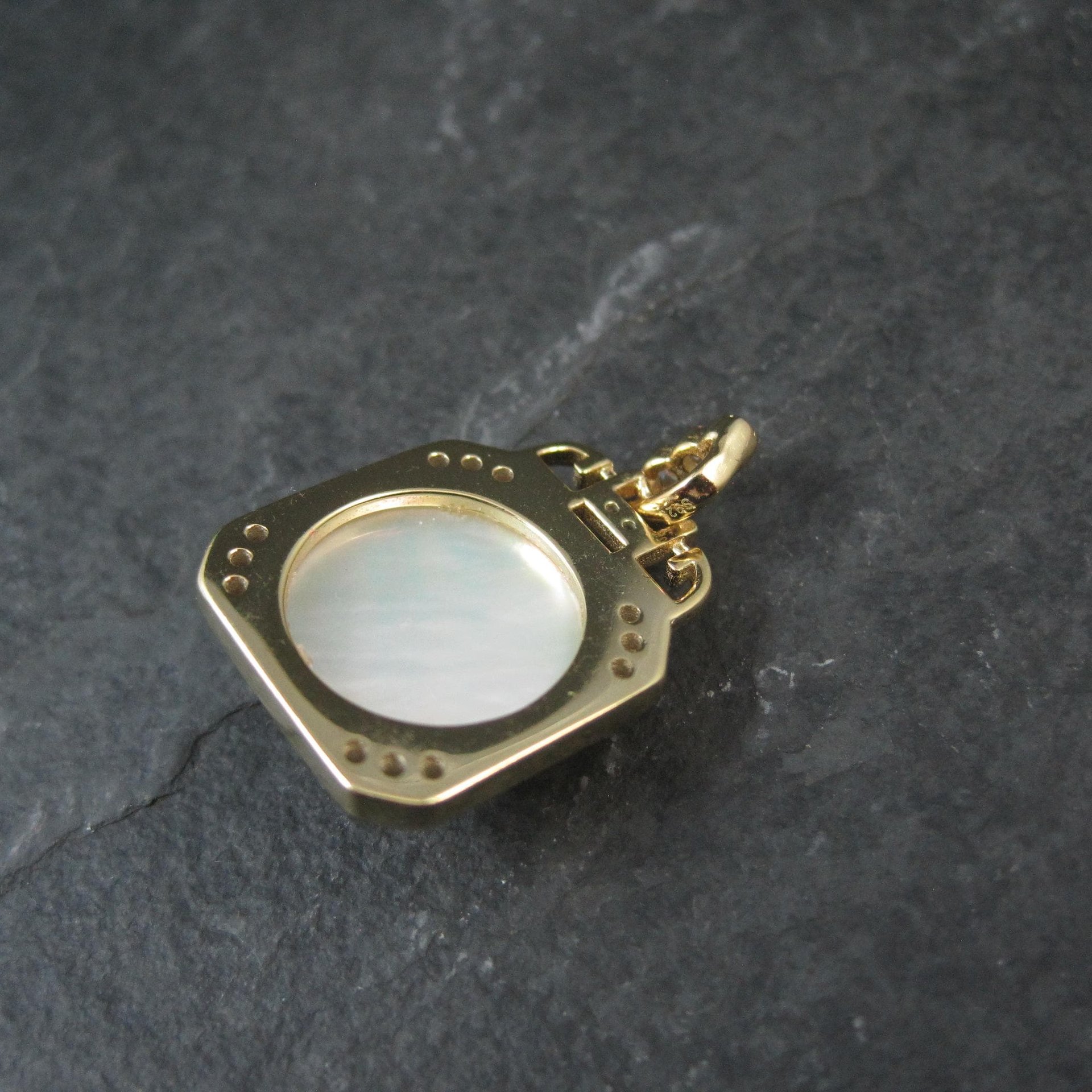 Apatite White Zircon Mother of Pearl Pendant Vermeil Sterling Estate