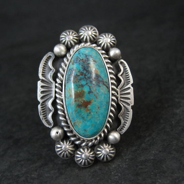 Michael Calladitto Navajo Turquoise & Sterling Silver Ring Size 8