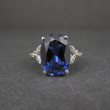 Estate 10K White Gold Sapphire and Diamond Ring Size 7