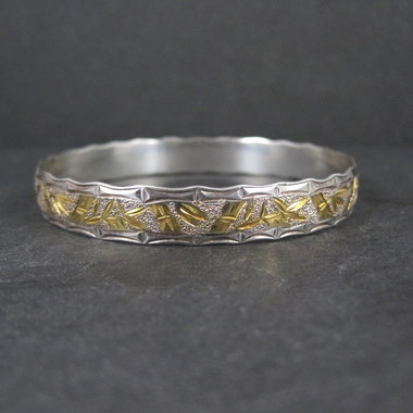 Sterling Silver and 8K Bamboo Bangle Bracelet 7.5 Inches