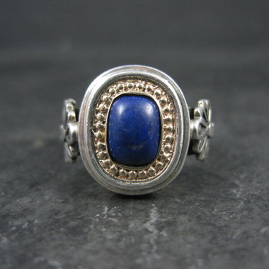 Vintage Sterling and 14K Lapis Lazuli Ring Size 8