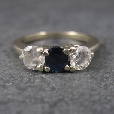 Vintage 14K 1 Carat Diamond Sapphire Ring Size 6