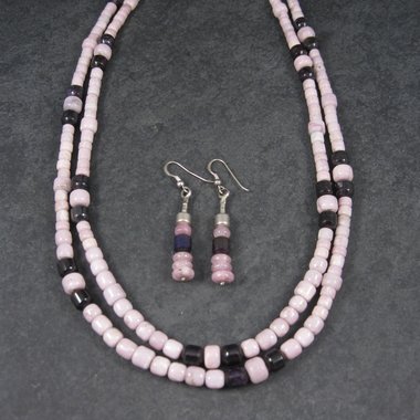 Vintage Sterling Navajo Pink Opal Sugilite Necklace Leonard Platero