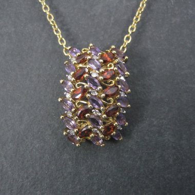 Estate 10K Amethyst Garnet Pendant Yellow Gold