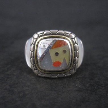 Vintage Sterling 18K Picasso Inlay Ring Size 5.5 Eric Grossbardt