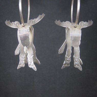 Vintage Moose Hoop Earrings | Southwestern Sterling Silver Estate Jewelry