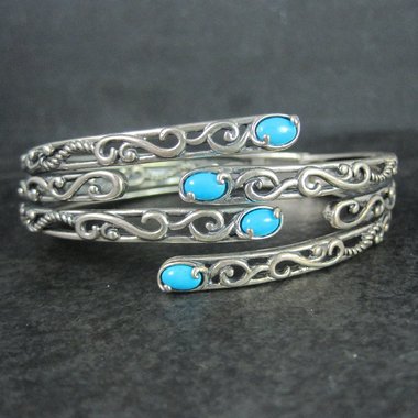 Estate Sterling Turquoise Clamper Bangle Bracelet 6.75 Inches